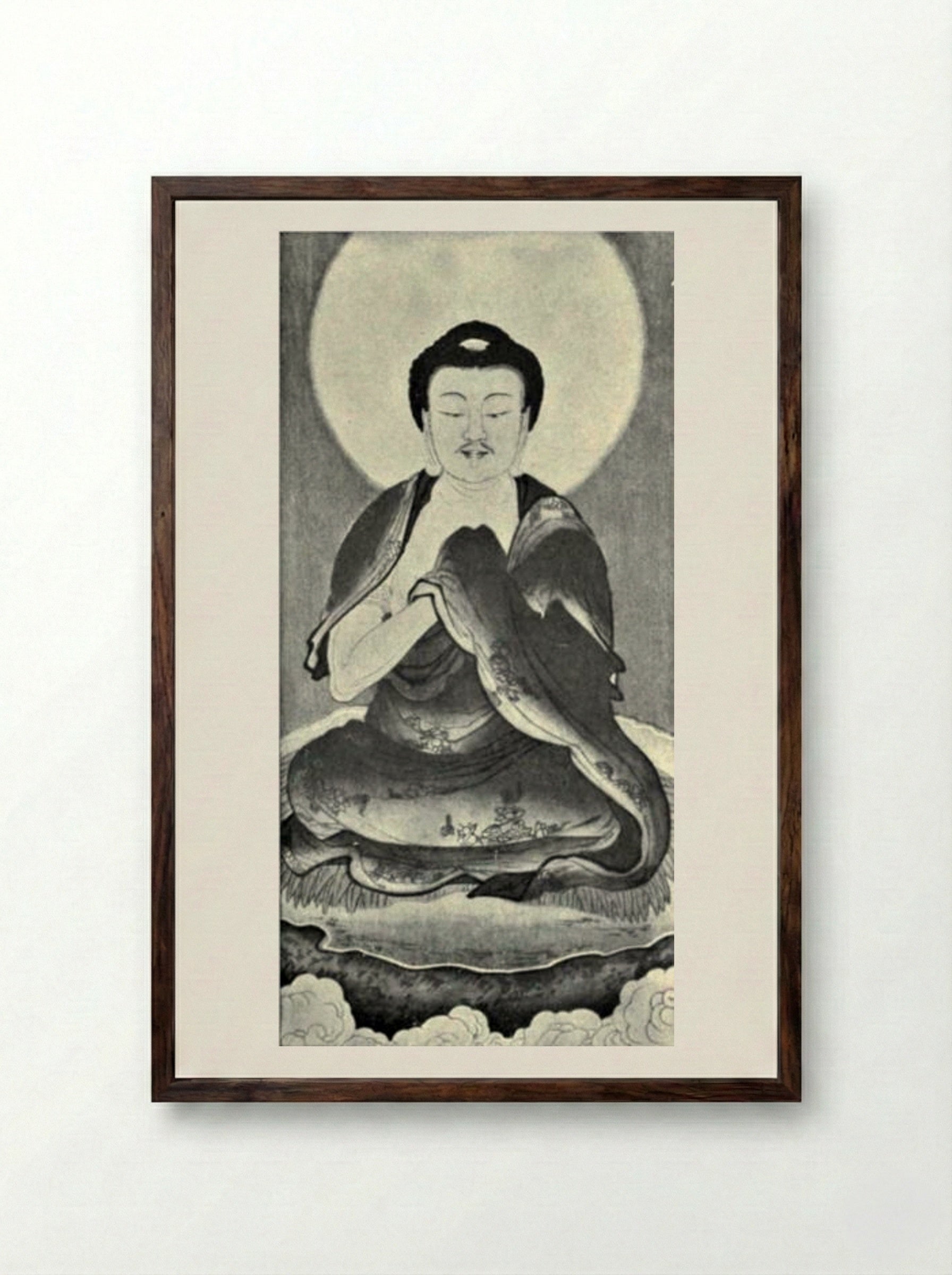 Portrait of Sakyamuni - Wu Daozi - Framed Print Dark Wood