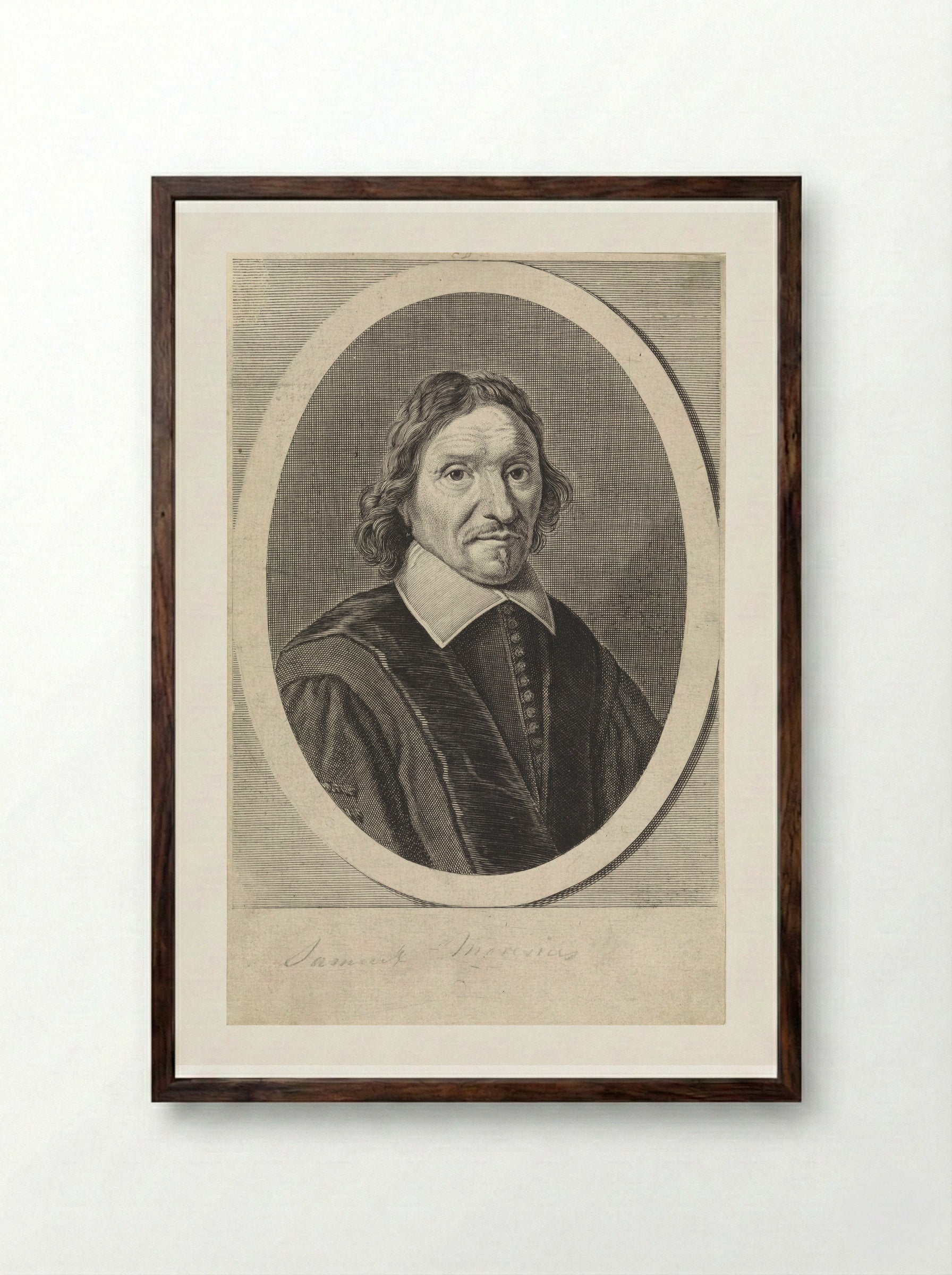 Portrait of Samuel Maresius - Theodor Matham - Framed Print Dark Wood