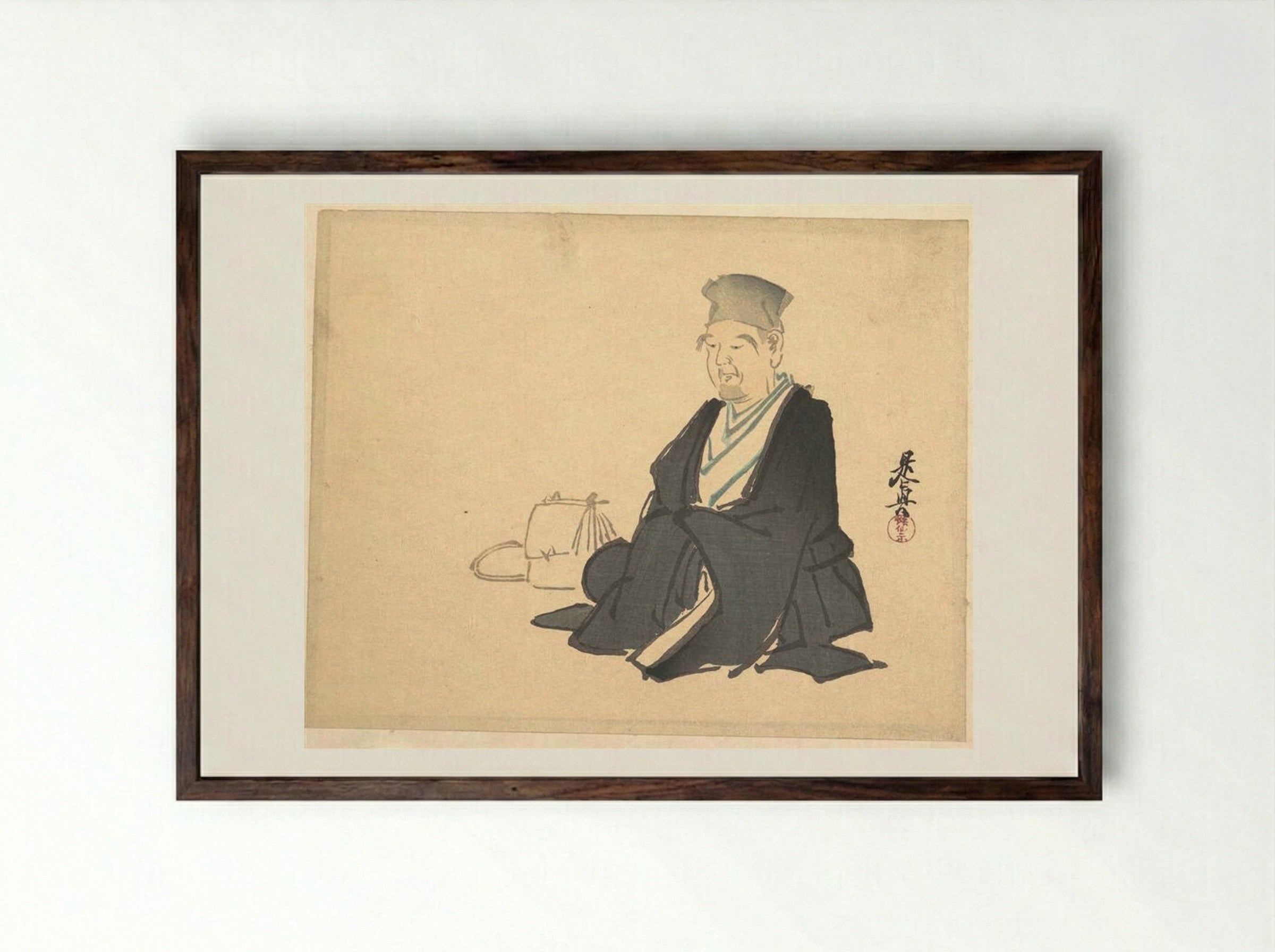 Portrait of Sen no Rikyū - Shibata Zeshin - Framed Print Dark Wood