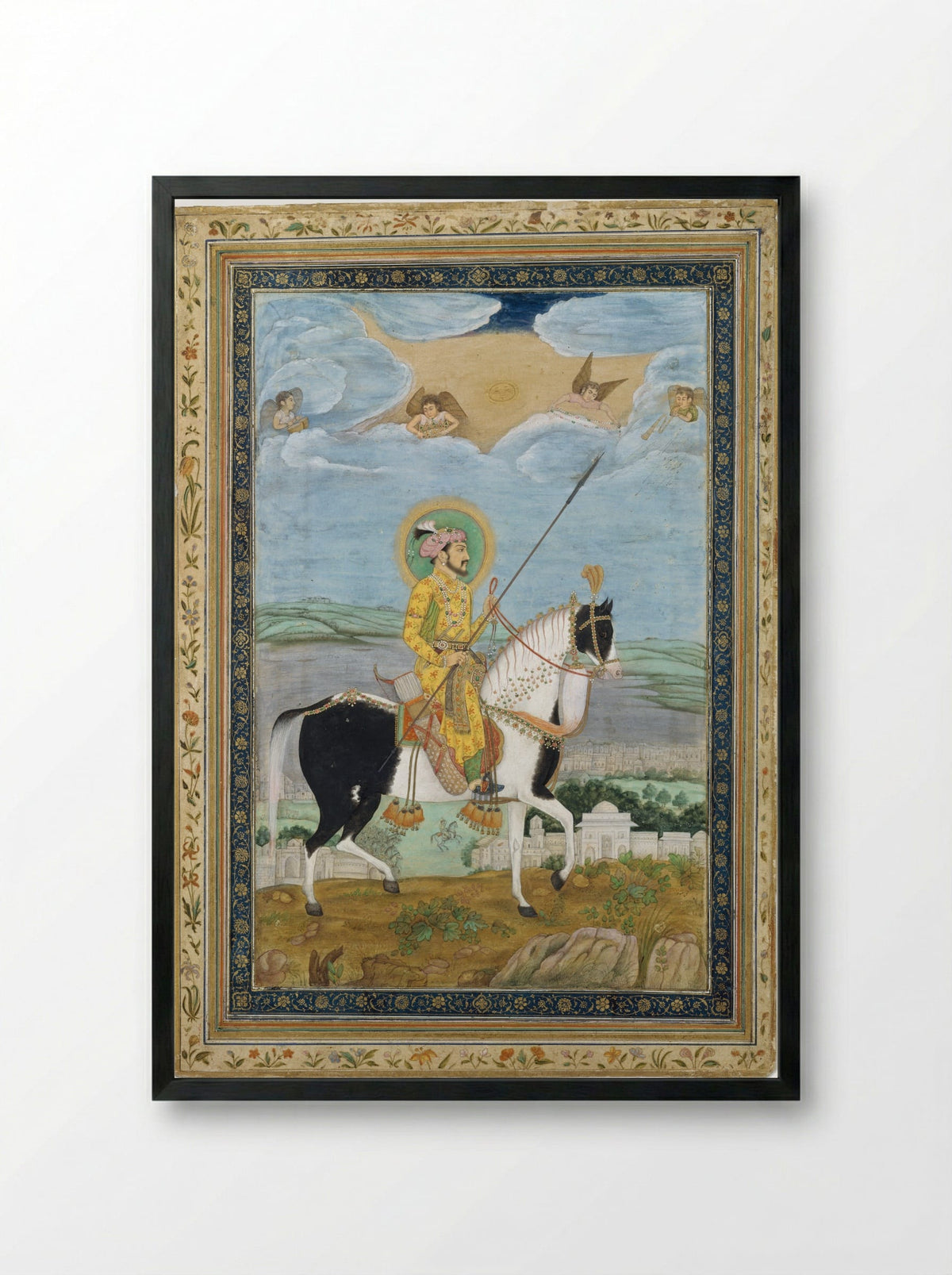 Portrait of Shah Jahan on Horseback - Fine Art Print - Framed Print Black