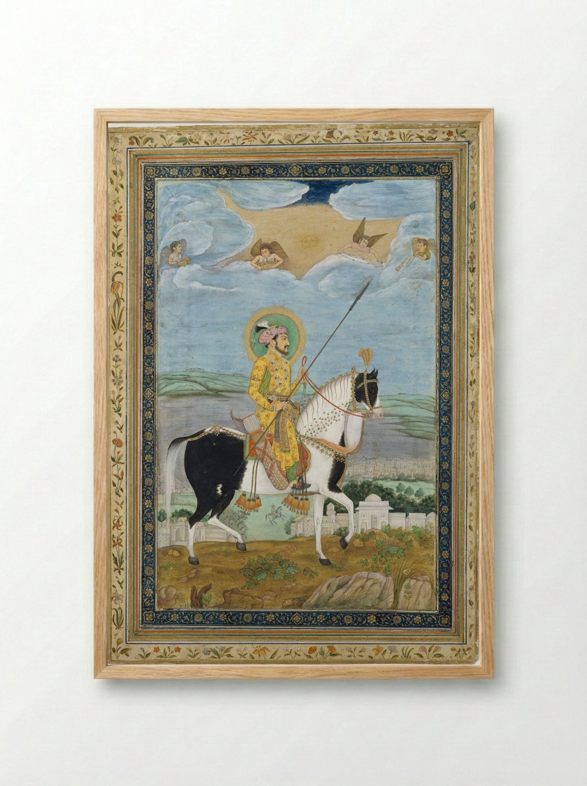 Portrait of Shah Jahan on Horseback - Fine Art Print - Framed Print Wood