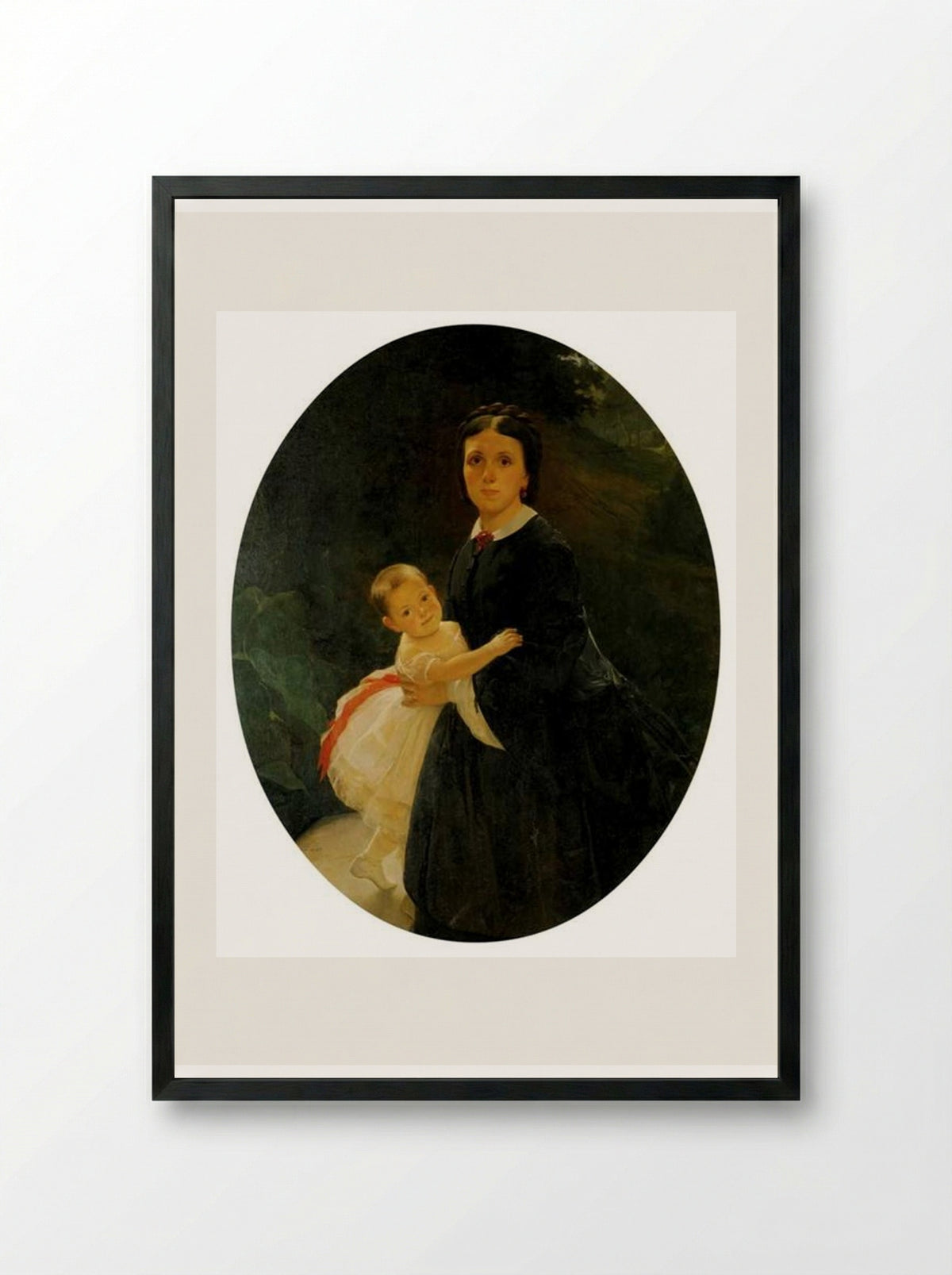 Portrait of Shestova with daughter - Nikolai Ge - Framed Print Black
