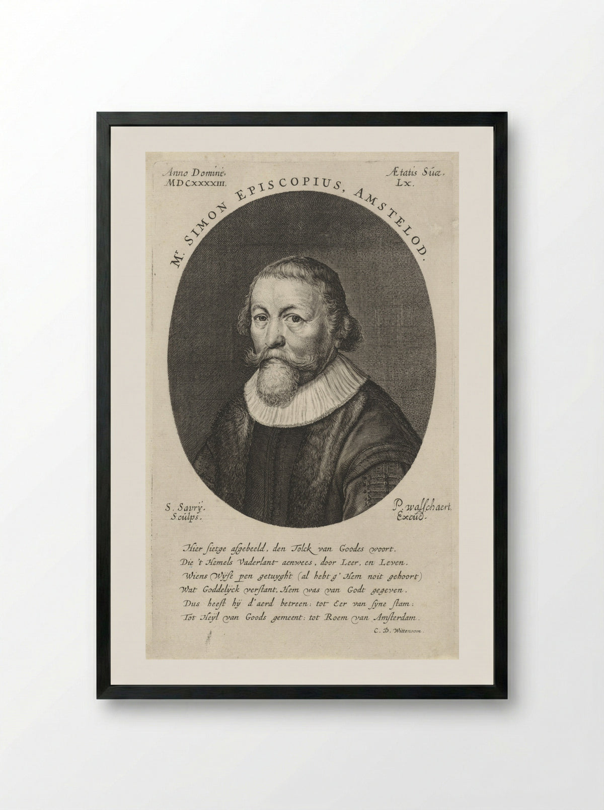 Portrait of Simon Episcopius - Cornelis Dirksen Wittenoom - Framed Print Black