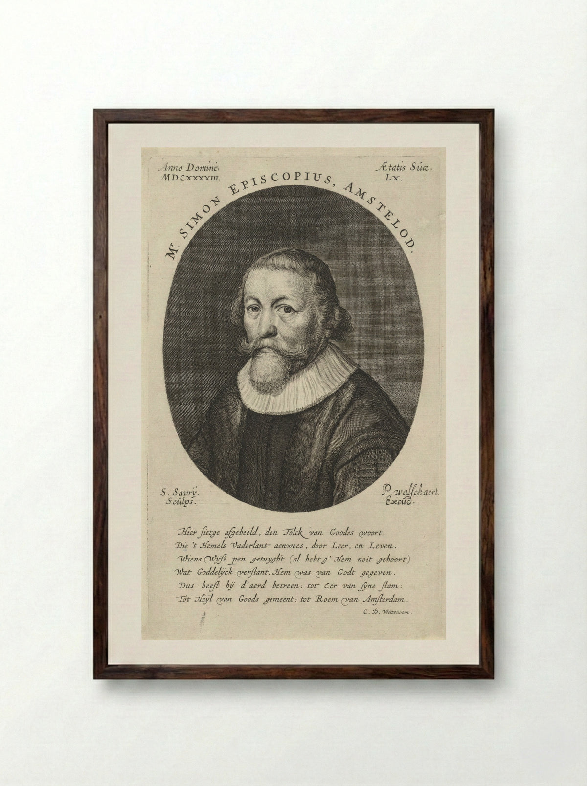 Portrait of Simon Episcopius - Cornelis Dirksen Wittenoom - Framed Print Dark Wood