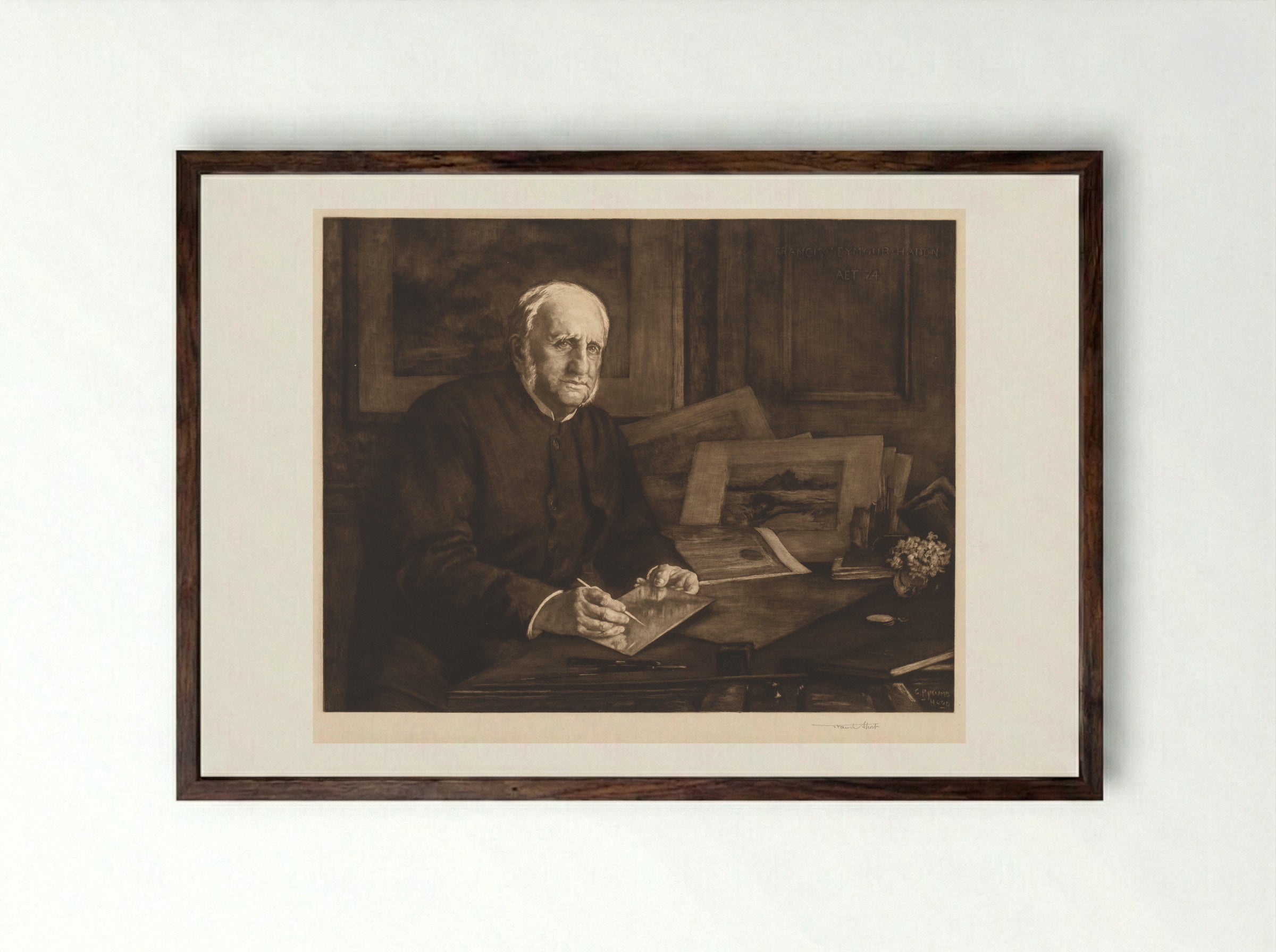 Portrait of Sir Francis Seymour Haden - Frank Short - Framed Print Dark Wood
