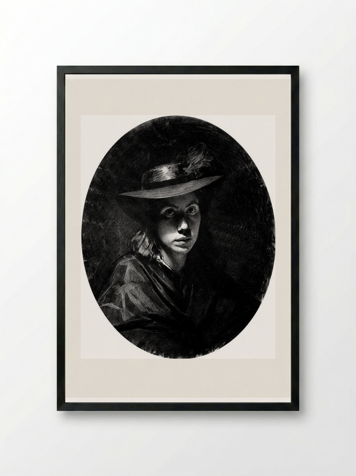 Portrait of Sofia Nikolaevna Kramskoy (in hat) - Ivan Kramskoy - Framed Print Black