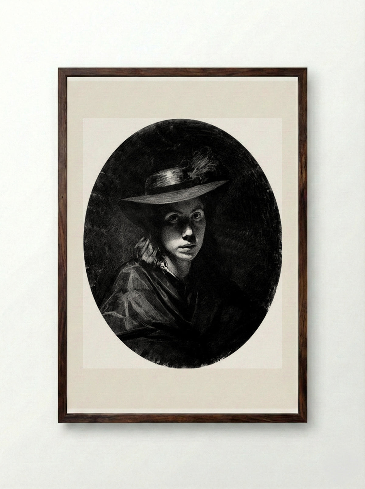 Portrait of Sofia Nikolaevna Kramskoy (in hat) - Ivan Kramskoy - Framed Print Dark Wood