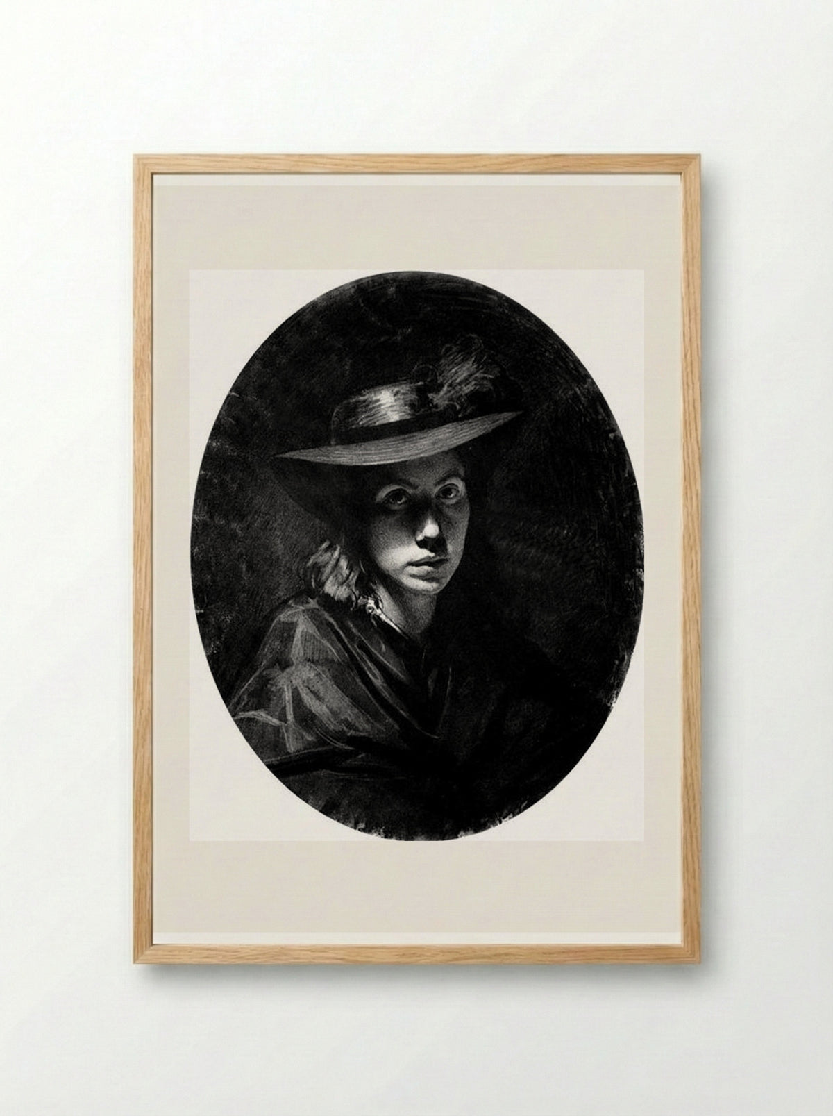 Portrait of Sofia Nikolaevna Kramskoy (in hat) - Ivan Kramskoy - Framed Print Wood