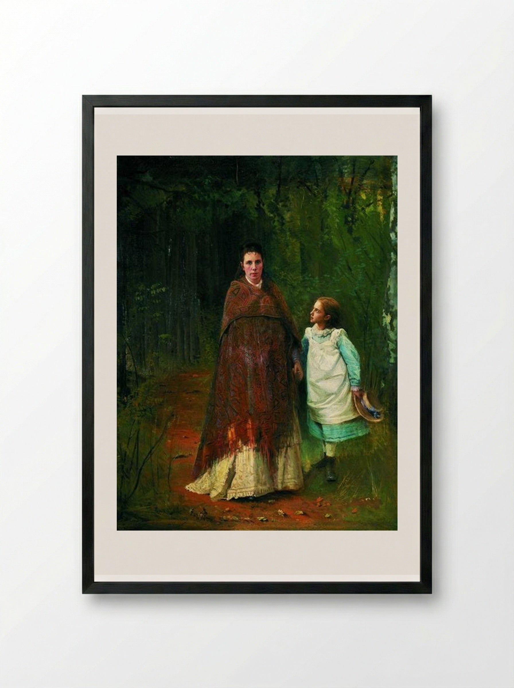 Portrait of Sofia Nikolaevna and Sophia Ivanovna Kramskaya - Ivan Kramskoy - Framed Print Black