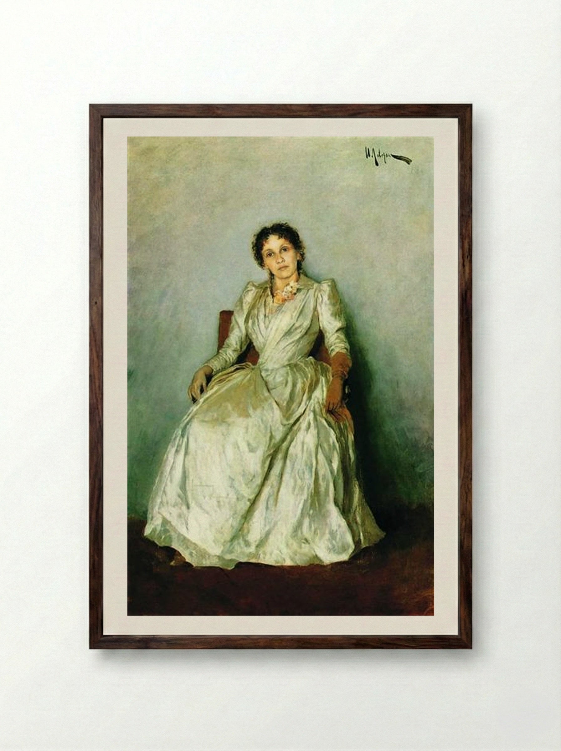 Portrait of Sofia Petrovna Kuvshinnikova - Isaac Levitan - Framed Print Dark Wood