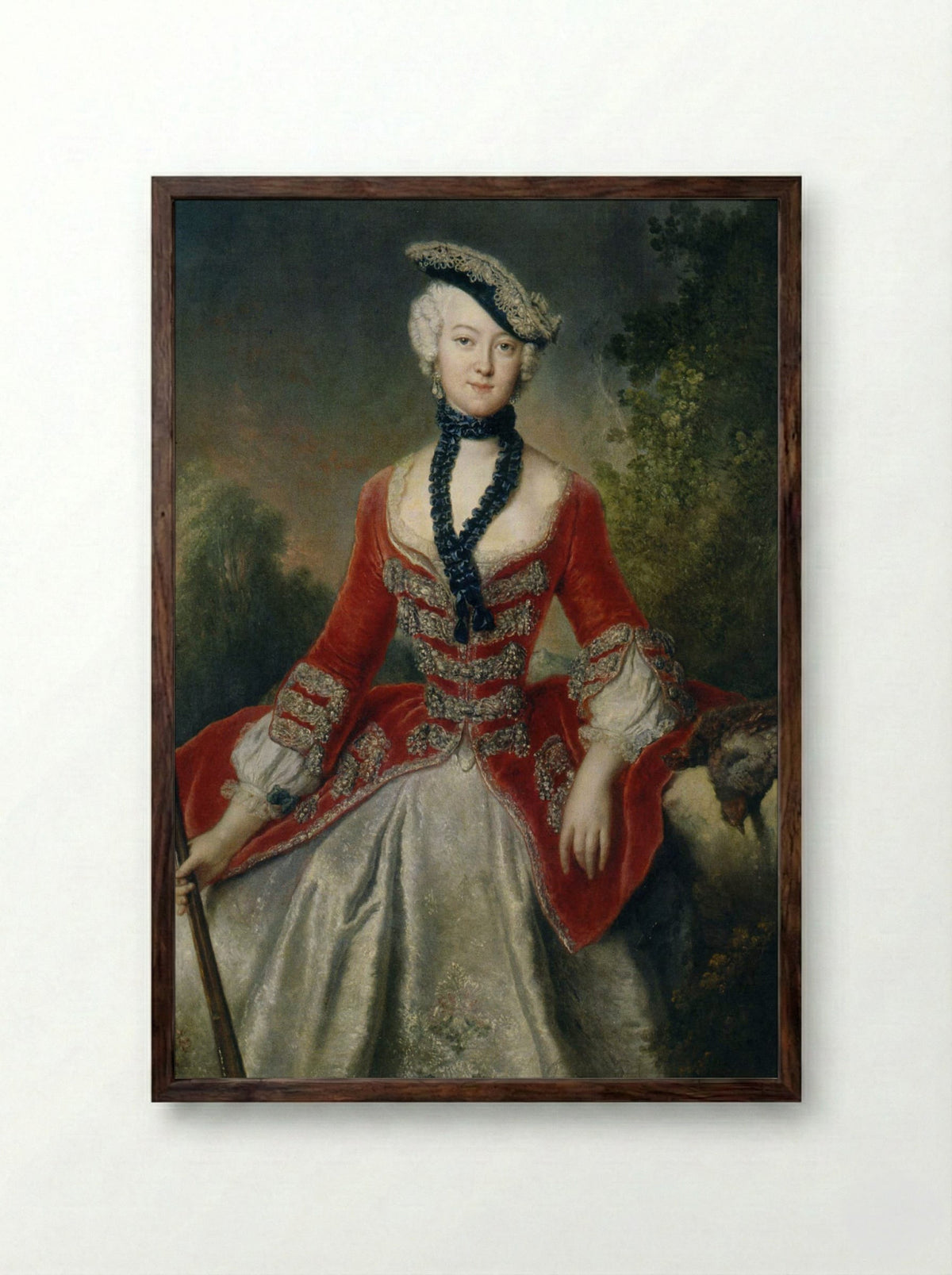 Portrait of Sophie Marie Gräfin von Voss - Antoine Pesne - Framed Print Dark Wood