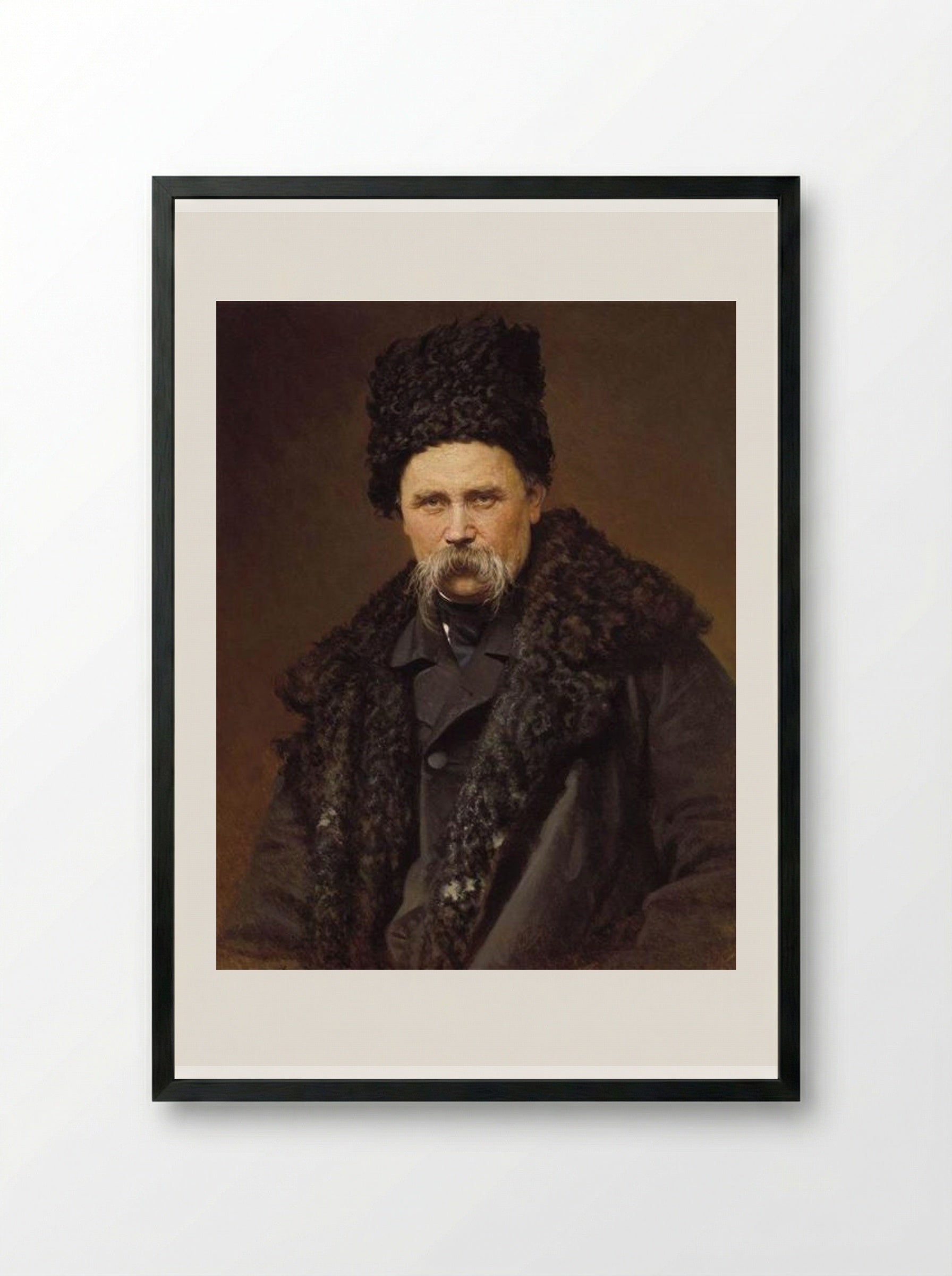 Portrait of Taras Shevchenko - Ivan Kramskoy - Framed Print Black
