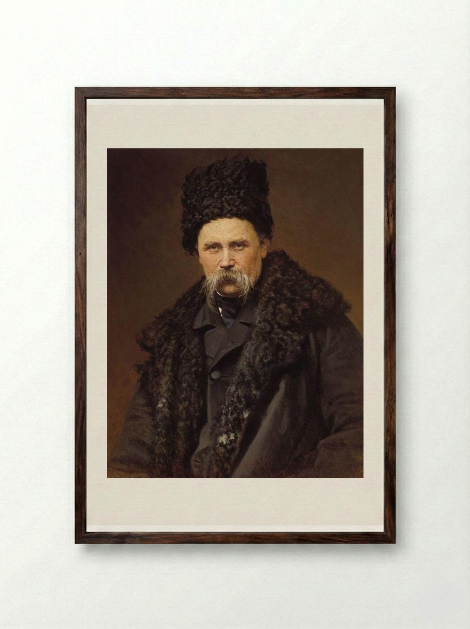 Portrait of Taras Shevchenko - Ivan Kramskoy - Framed Print Dark Wood