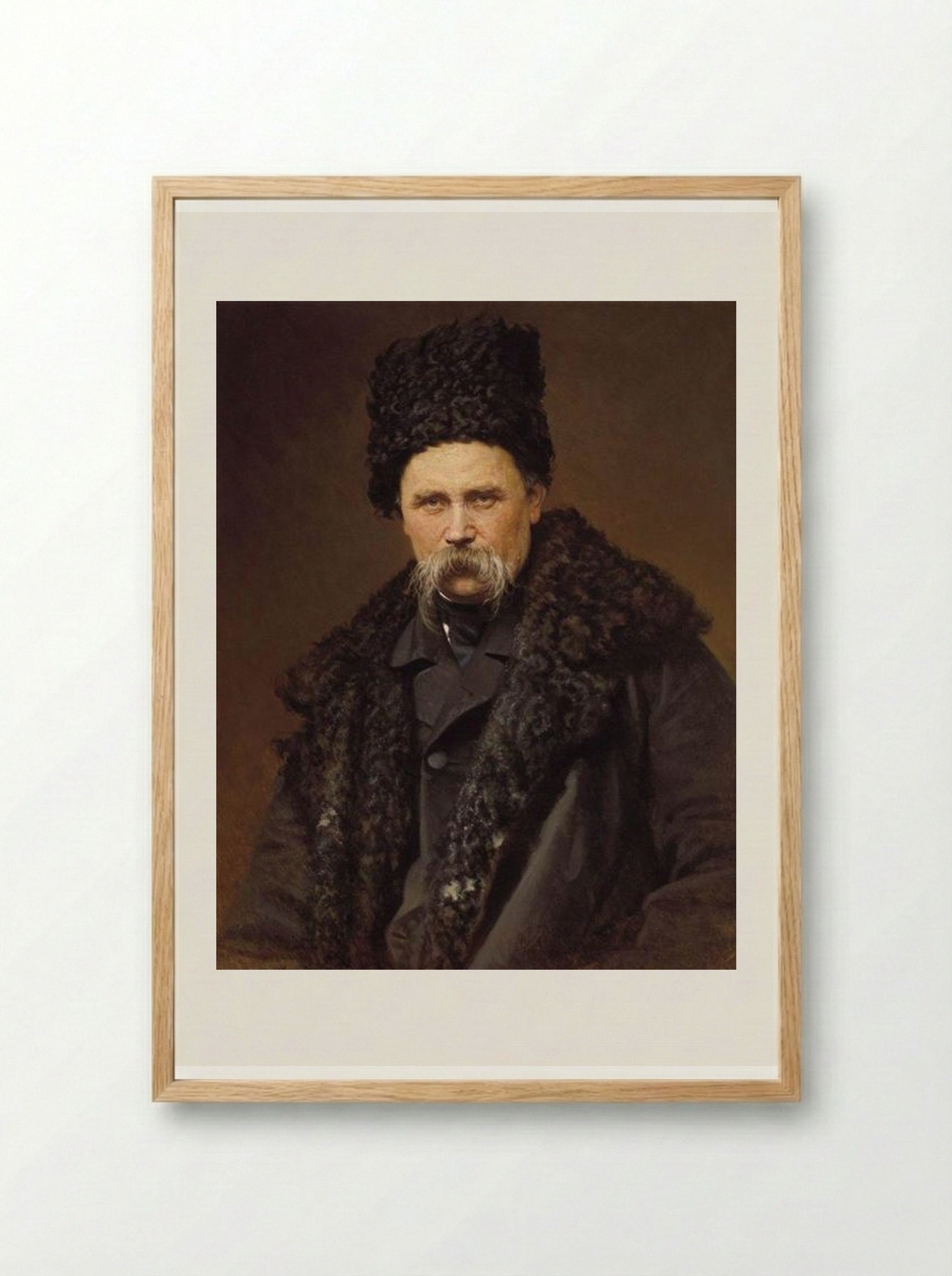 Portrait of Taras Shevchenko - Ivan Kramskoy - Framed Print Wood