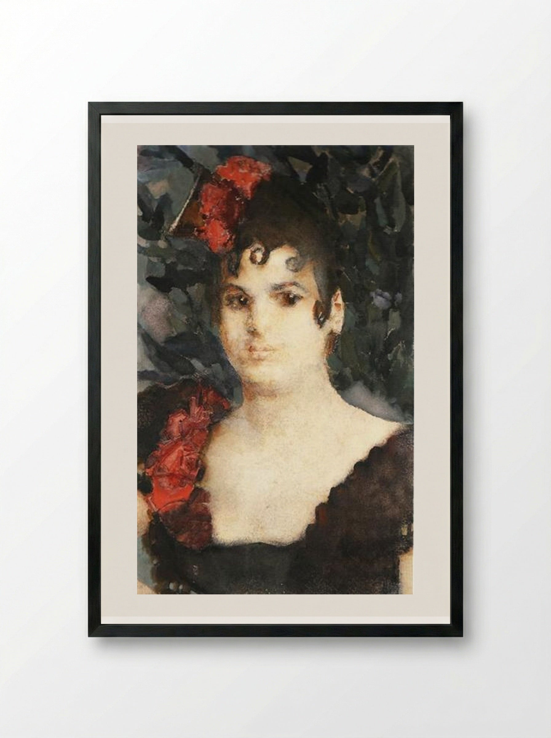 Portrait of Tatyana Lyubatovich as Carmen - Mikhail Vrubel - Framed Print Black