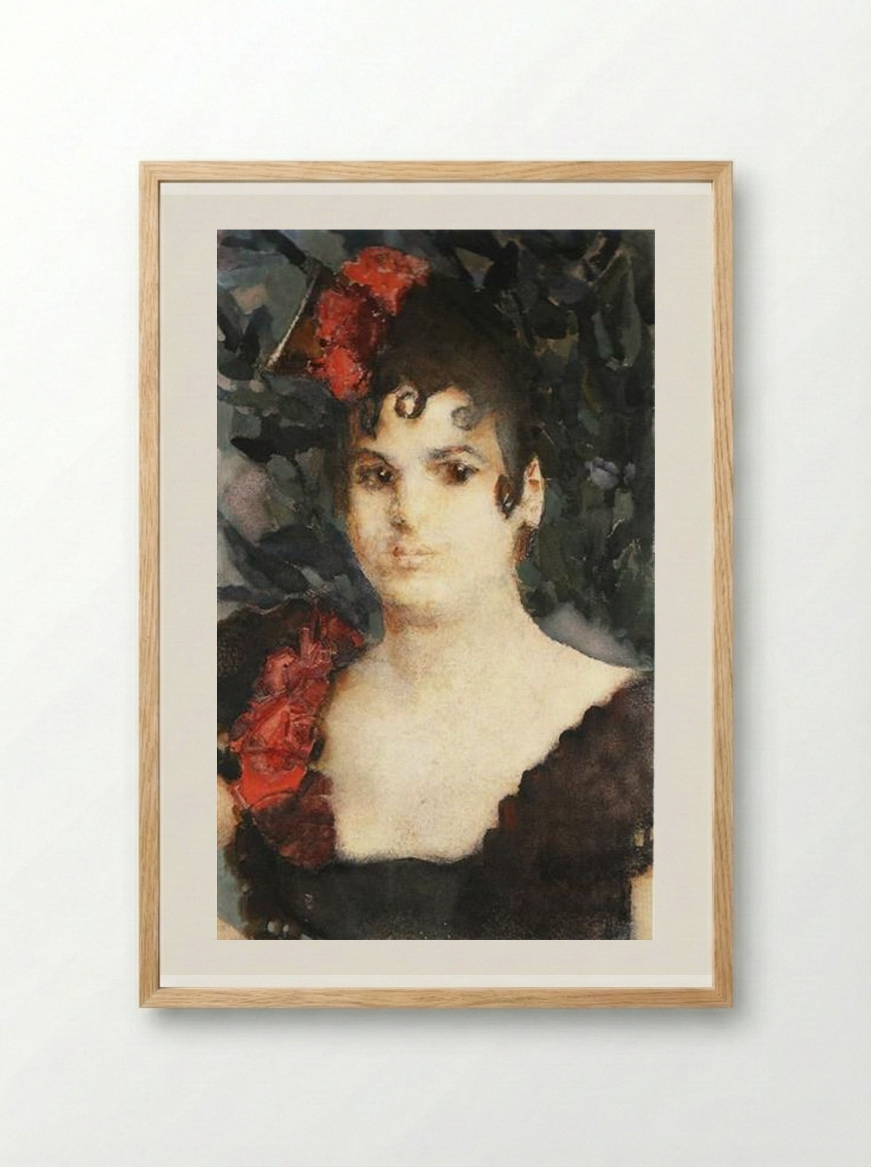 Portrait of Tatyana Lyubatovich as Carmen - Mikhail Vrubel - Framed Print Wood