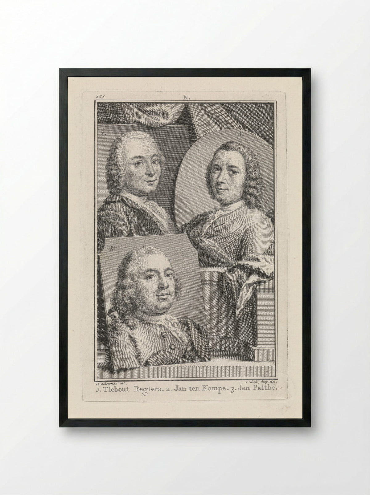 Portrait of Tibout Regters, Jan ten Compe, and Jan Palthe - Tibout Regters - Framed Print Black