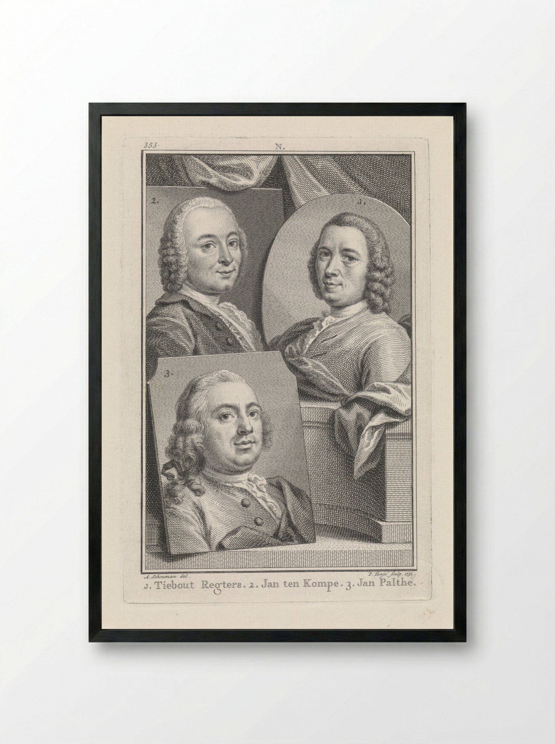 Portrait of Tibout Regters, Jan ten Compe, and Jan Palthe - Tibout Regters - Framed Print Black
