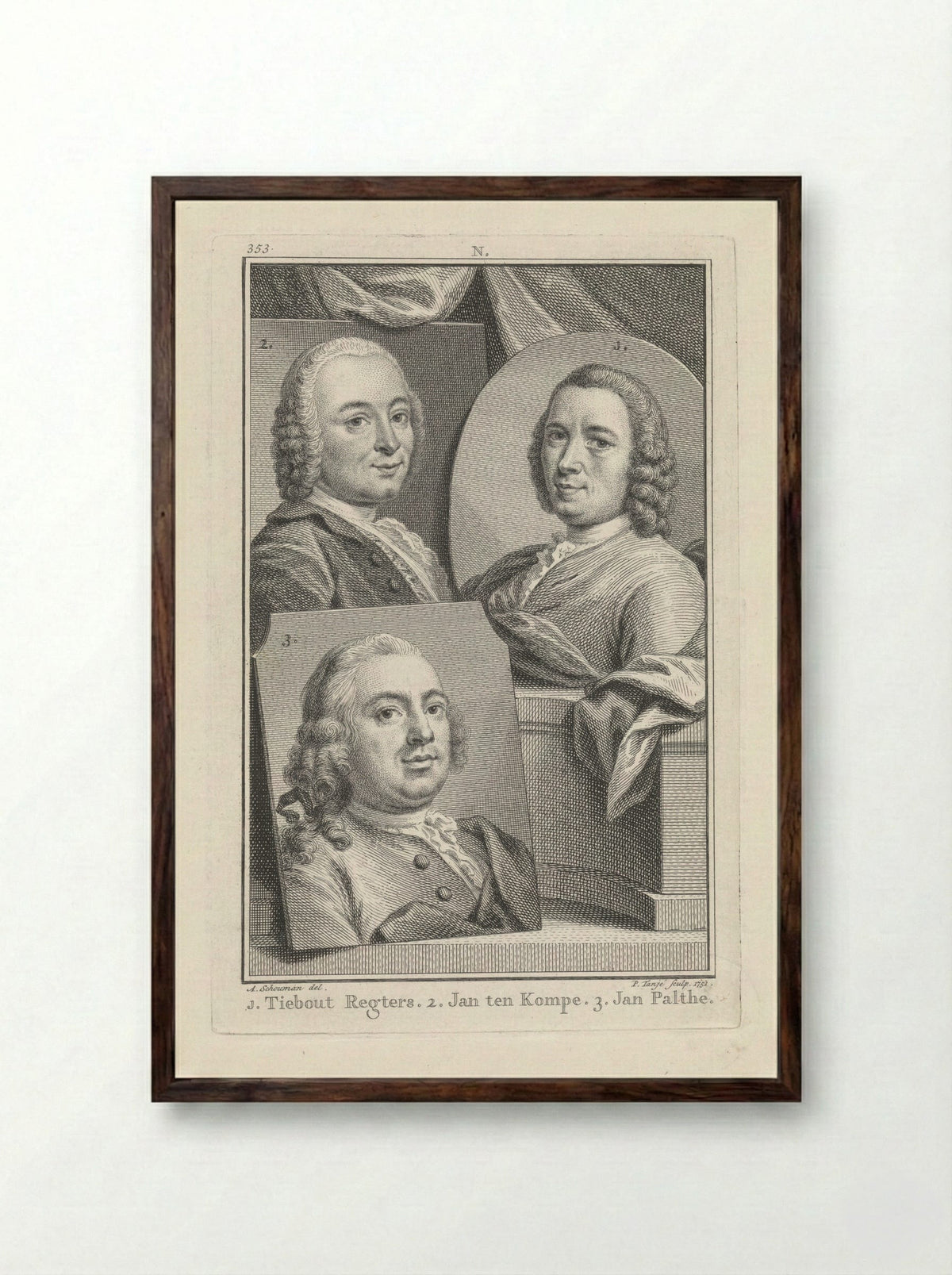 Portrait of Tibout Regters, Jan ten Compe, and Jan Palthe - Tibout Regters - Framed Print Dark Wood