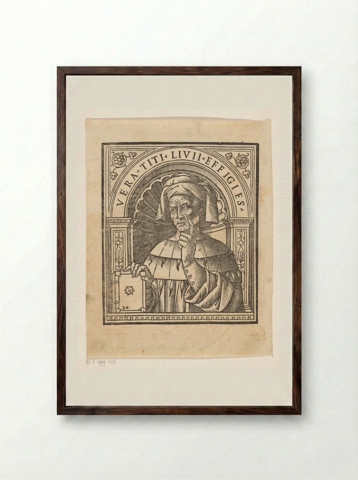 Portrait of Titus Livius - Giovanni Andrea Vavassore - Framed Print Dark Wood