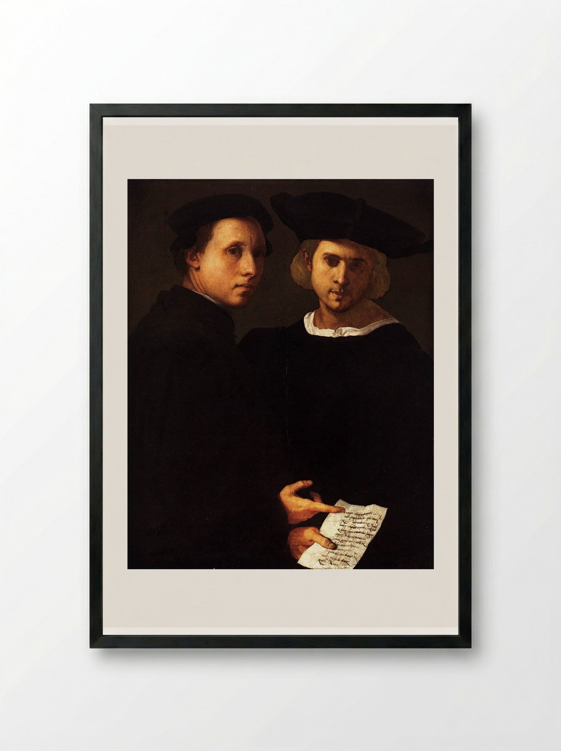 Portrait of Two Friends - Jacopo Pontormo - Framed Print Black