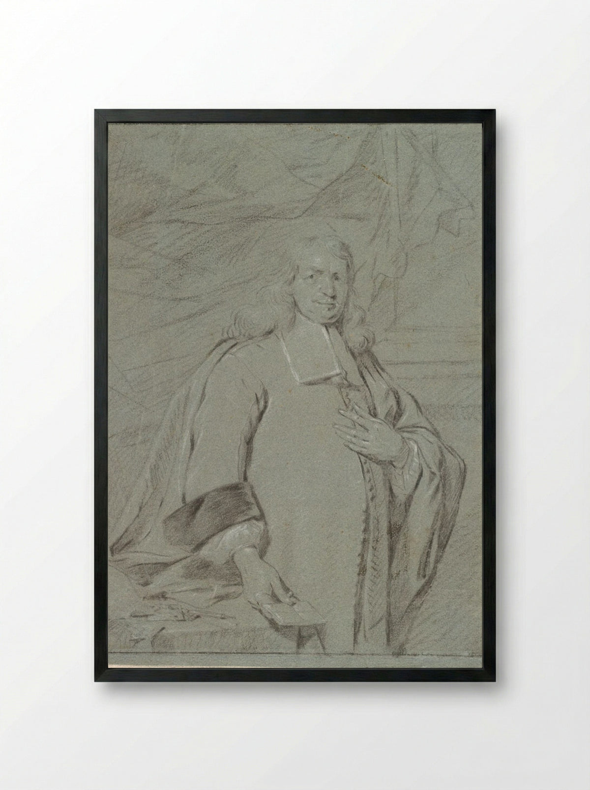 Portrait of Unidentified Standing Man - Abraham van den Tempel - Framed Print Black