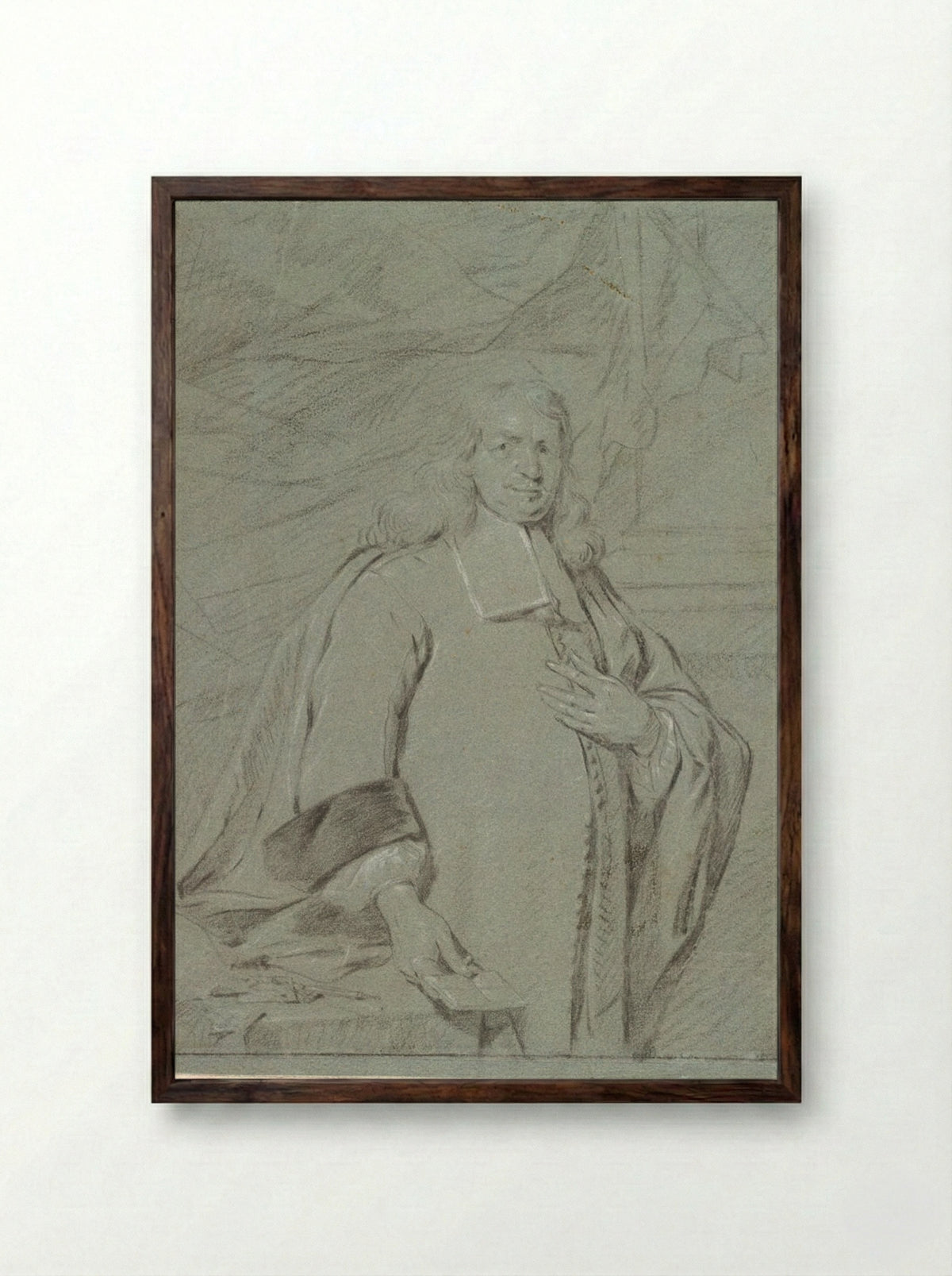 Portrait of Unidentified Standing Man - Abraham van den Tempel - Framed Print Dark Wood