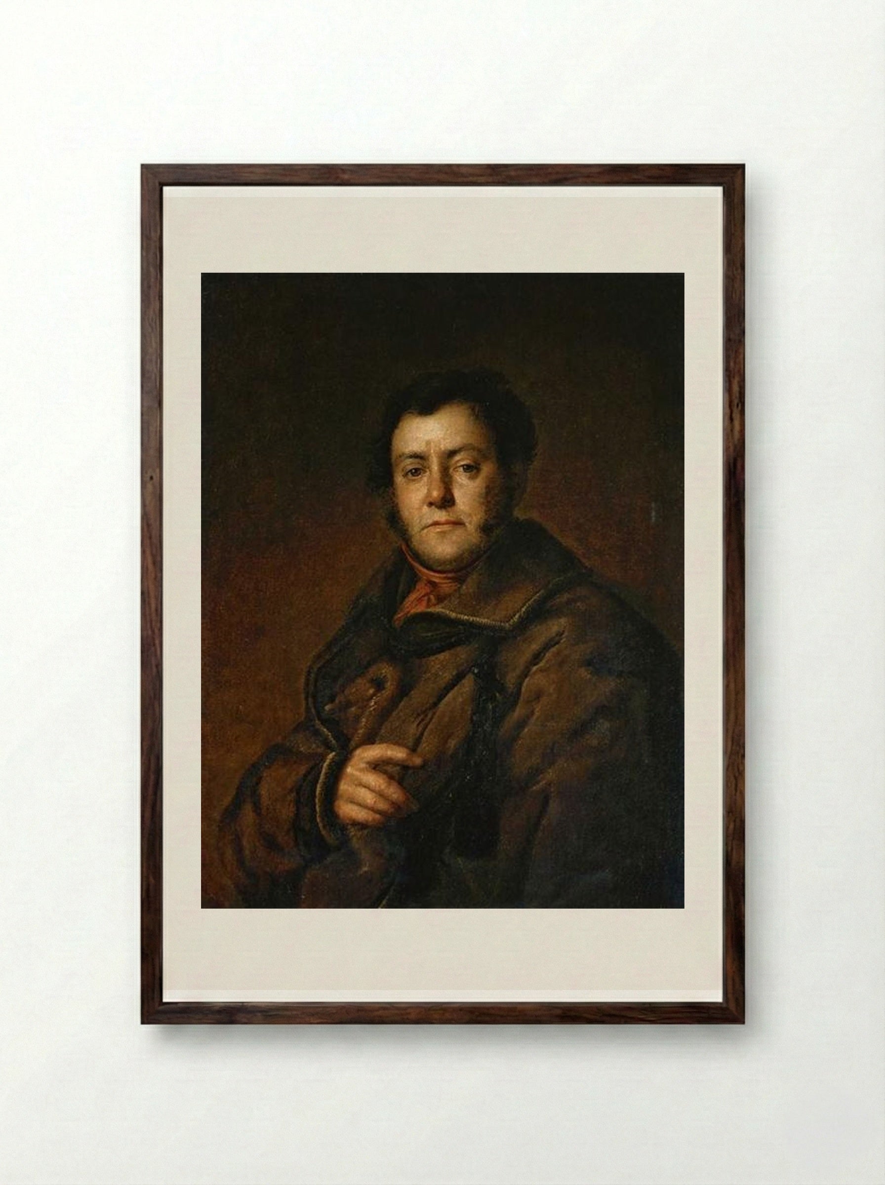 Portrait of V.M. Yakovlev - Vasily Tropinin - Framed Print Dark Wood
