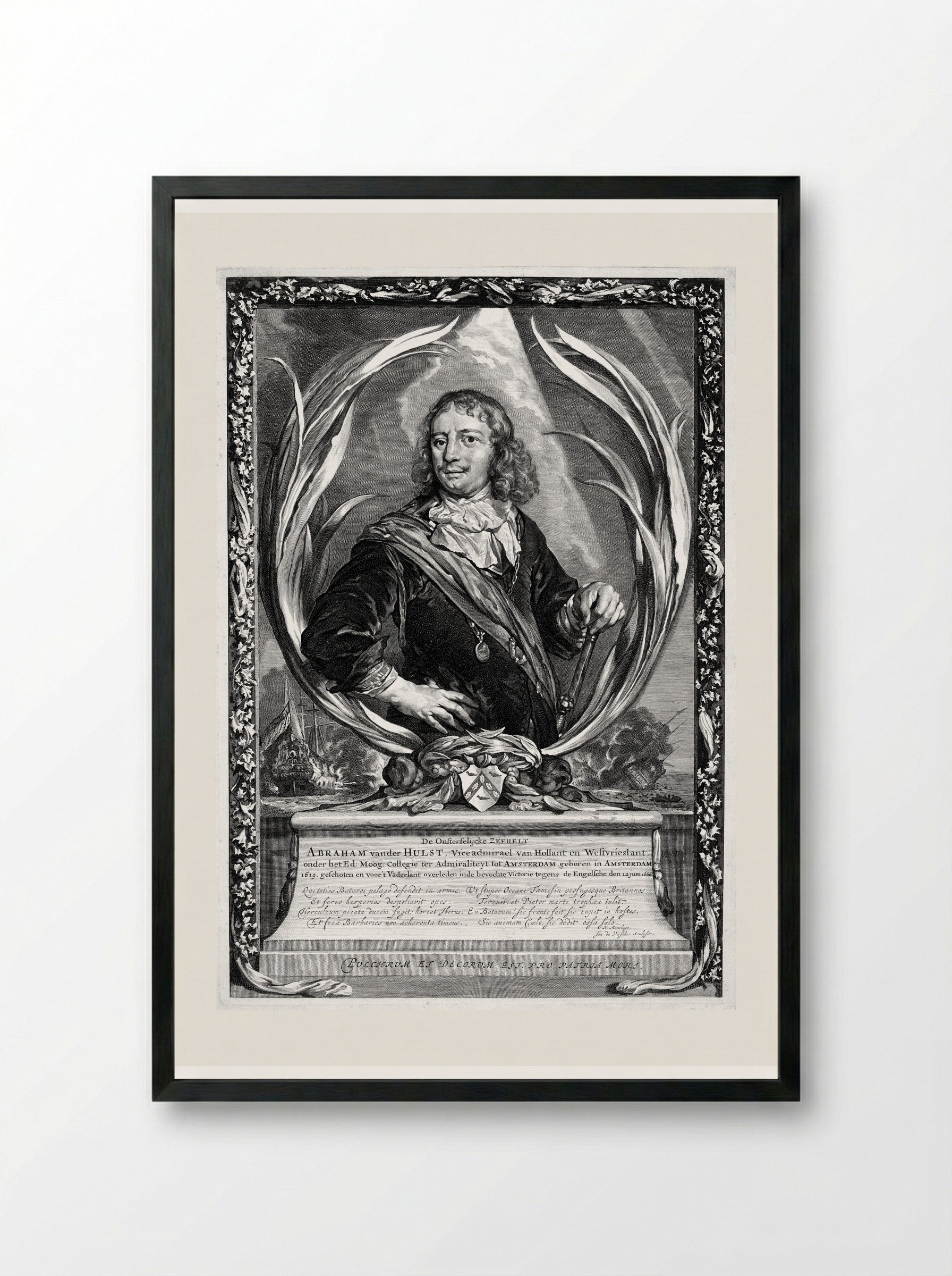 Portrait of Vice-Admiral Abraham van der Hulst - Johannes Visscher - Framed Print Black