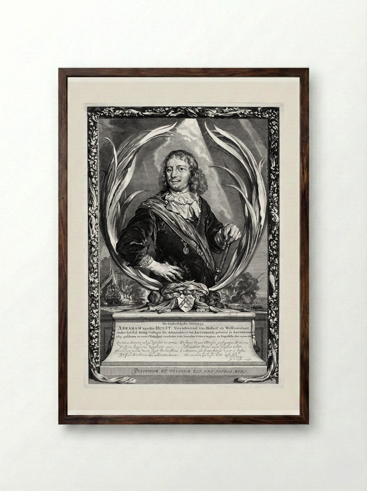 Portrait of Vice-Admiral Abraham van der Hulst - Johannes Visscher - Framed Print Dark Wood