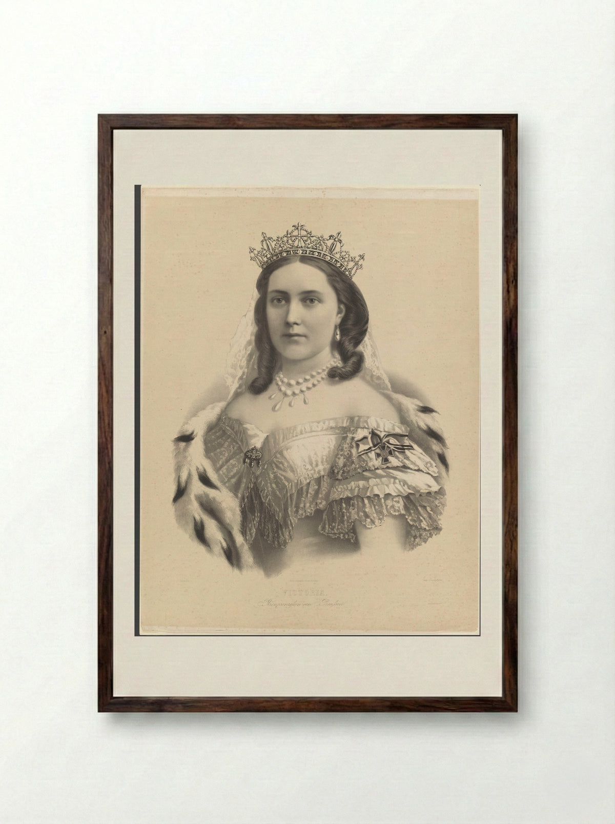 Portrait of Victoria, Empress of Germany - J. Hesse - Framed Print Dark Wood