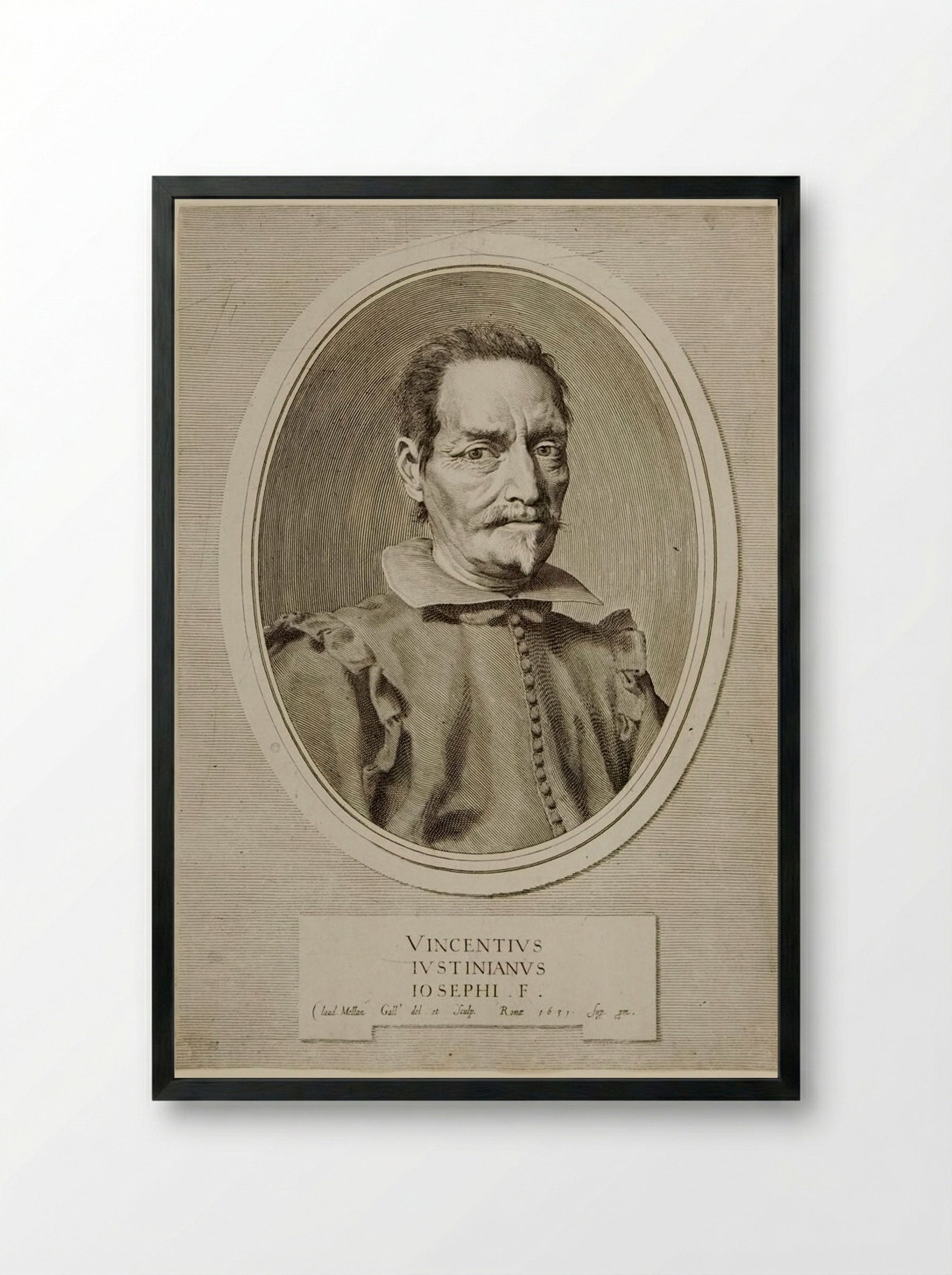 Portrait of Vincenzo Giustiniani - Claude Mellan - Framed Print Black