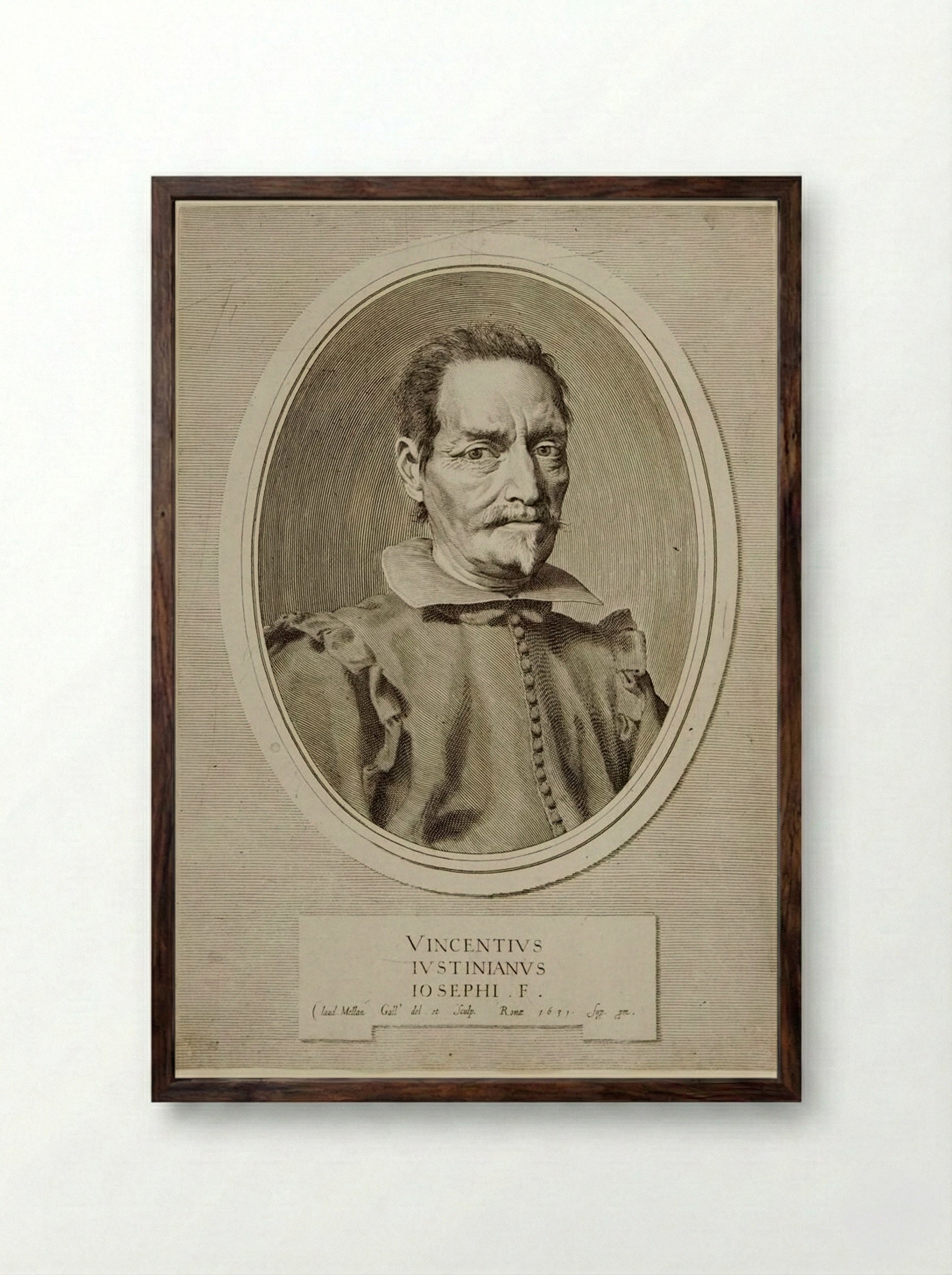 Portrait of Vincenzo Giustiniani - Claude Mellan - Framed Print Dark Wood