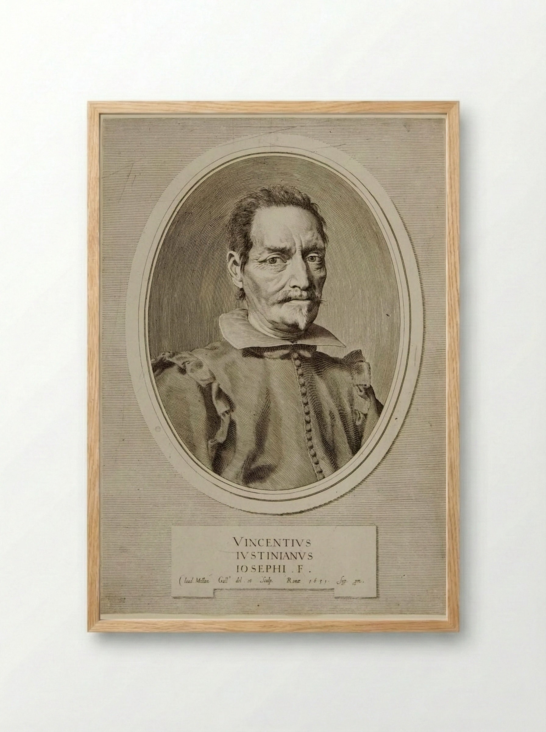Portrait of Vincenzo Giustiniani - Claude Mellan - Framed Print Wood