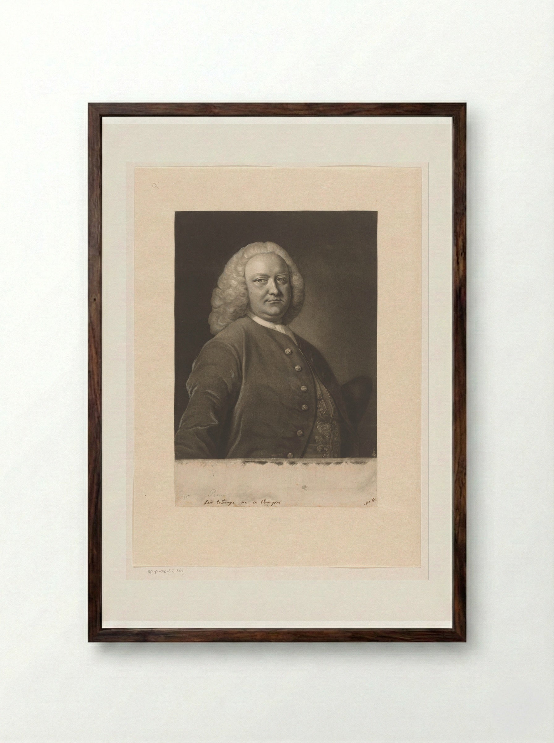 Portrait of William Benn - James McArdell - Framed Print Dark Wood