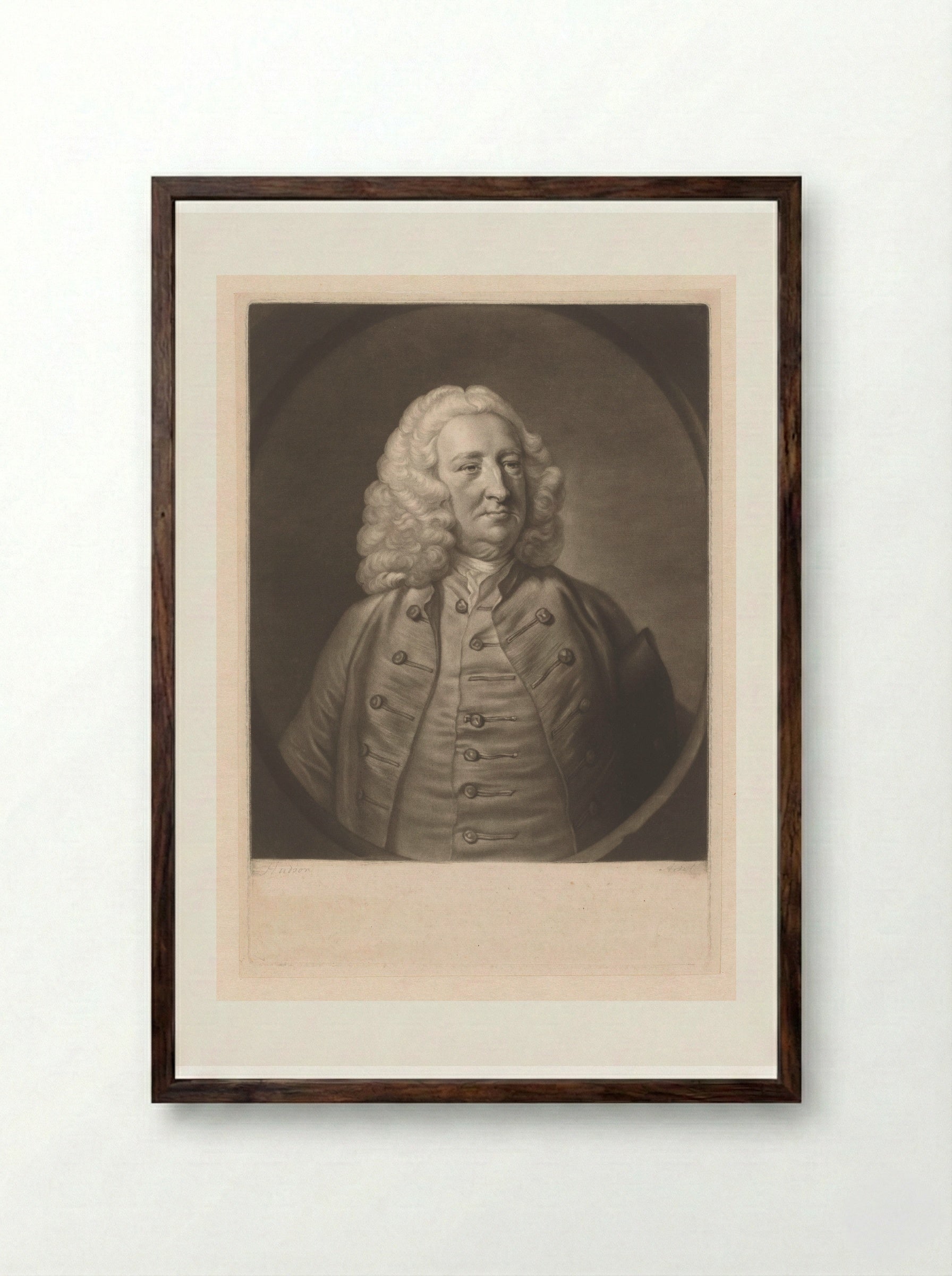 Portrait of William King - James McArdell - Framed Print Dark Wood