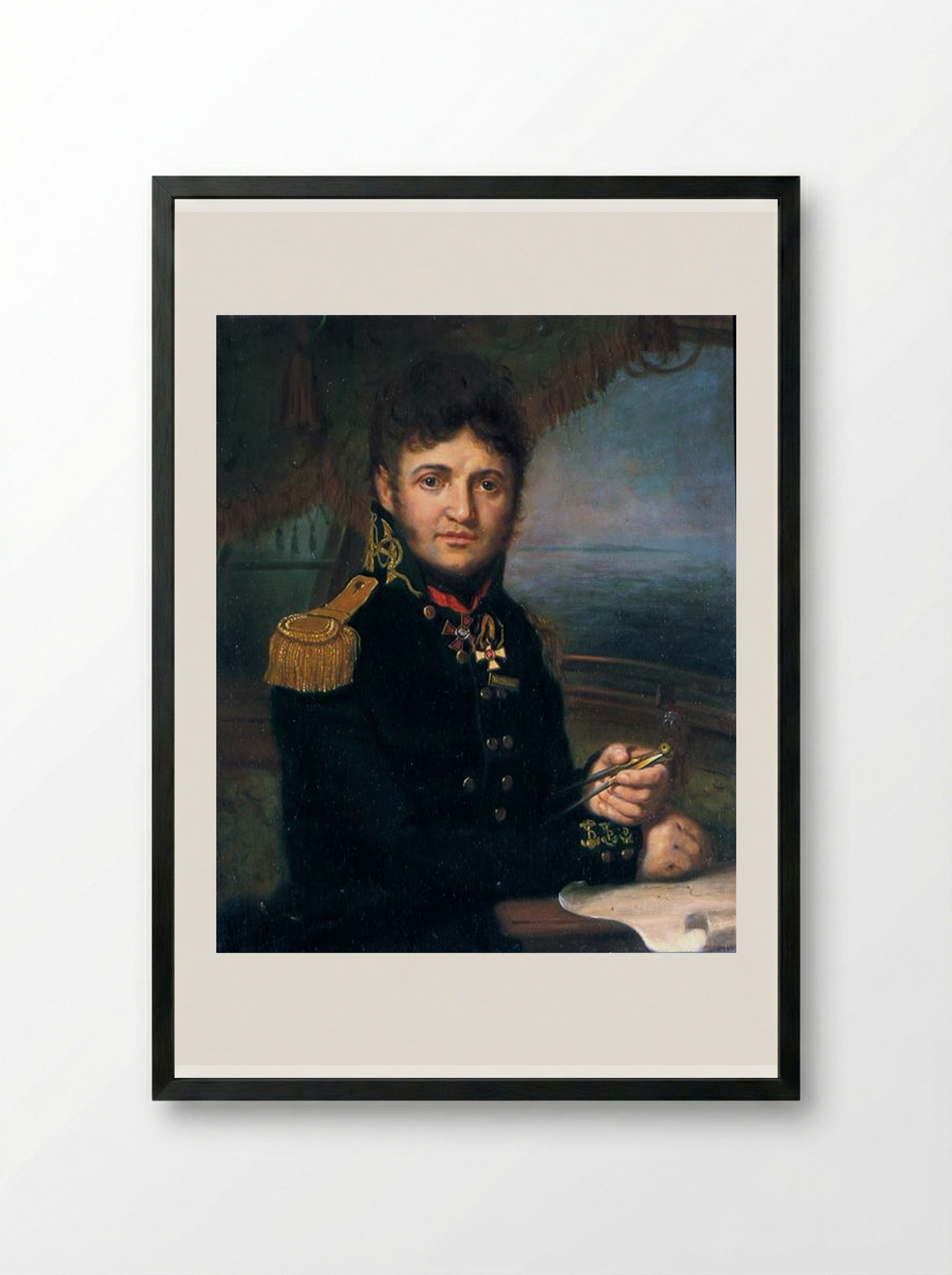 Portrait of Yuri F. Lisyansky - Vladimir Borovikovsky - Framed Print Black