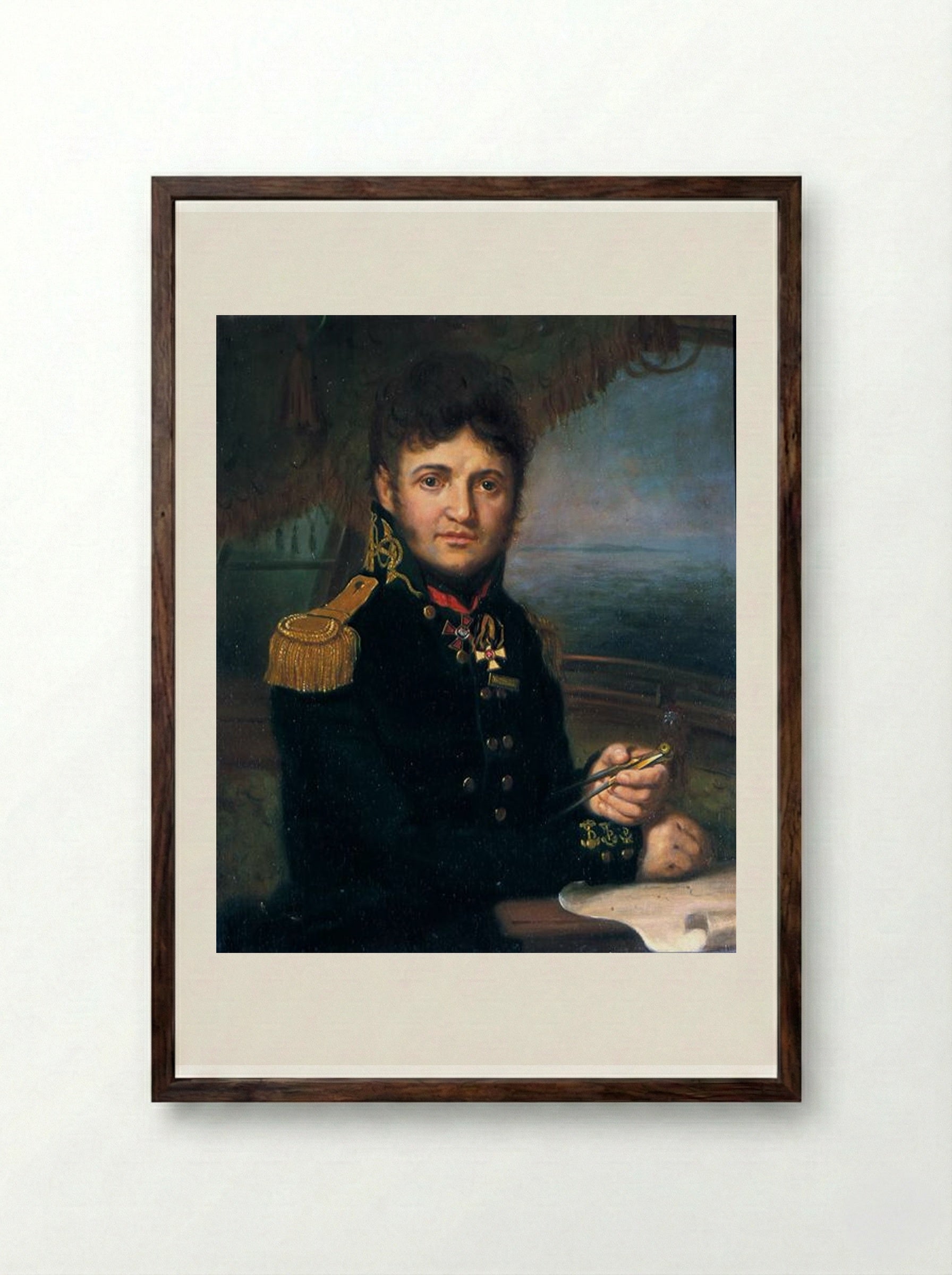 Portrait of Yuri F. Lisyansky - Vladimir Borovikovsky - Framed Print Dark Wood