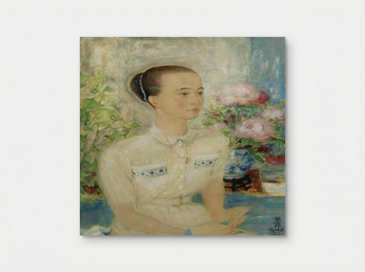 Portrait of a Beauty Among Peonies - Le Pho - Poster