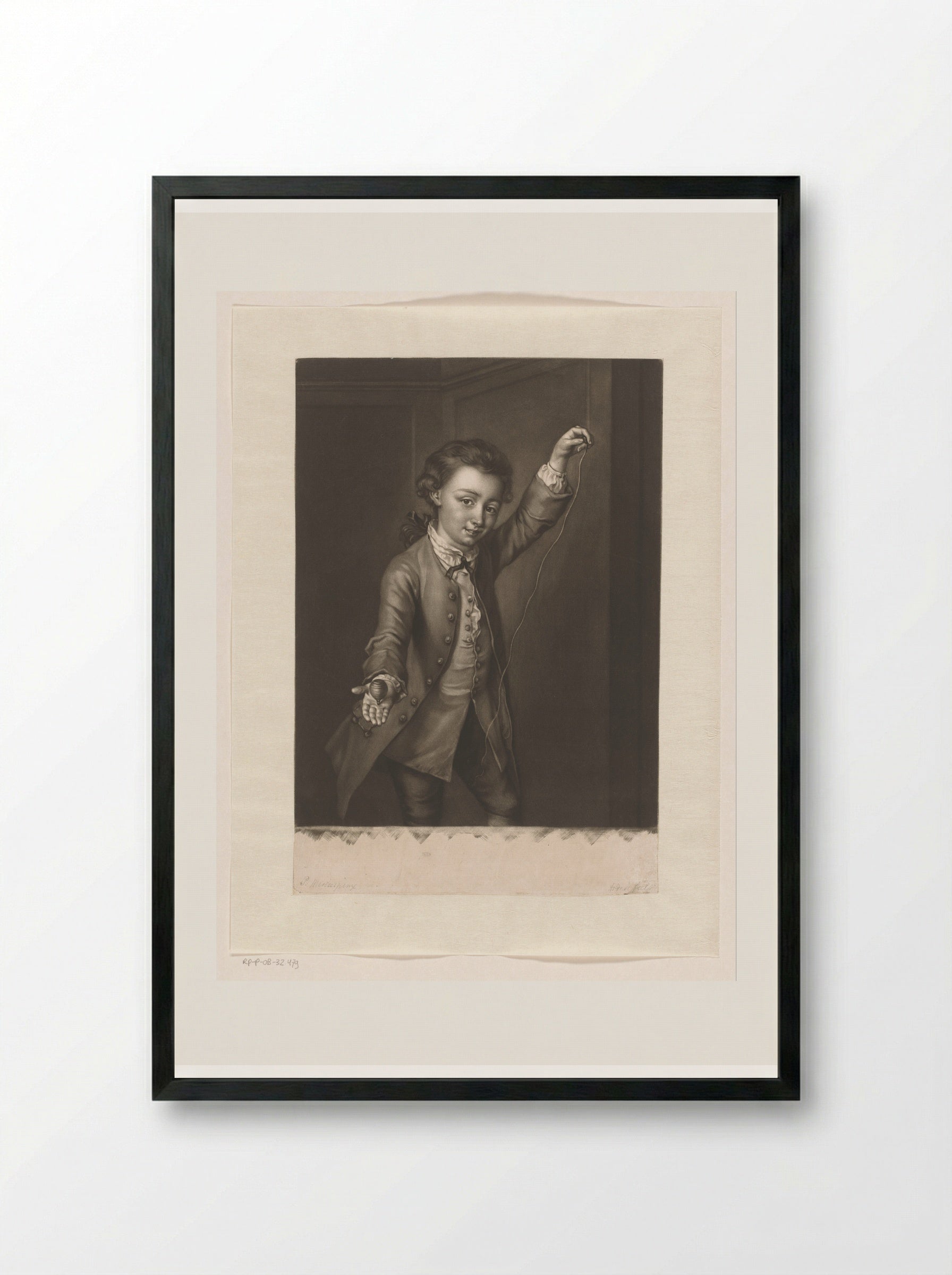 Portrait of a Boy with a Spinning Top - James McArdell - Framed Print Black