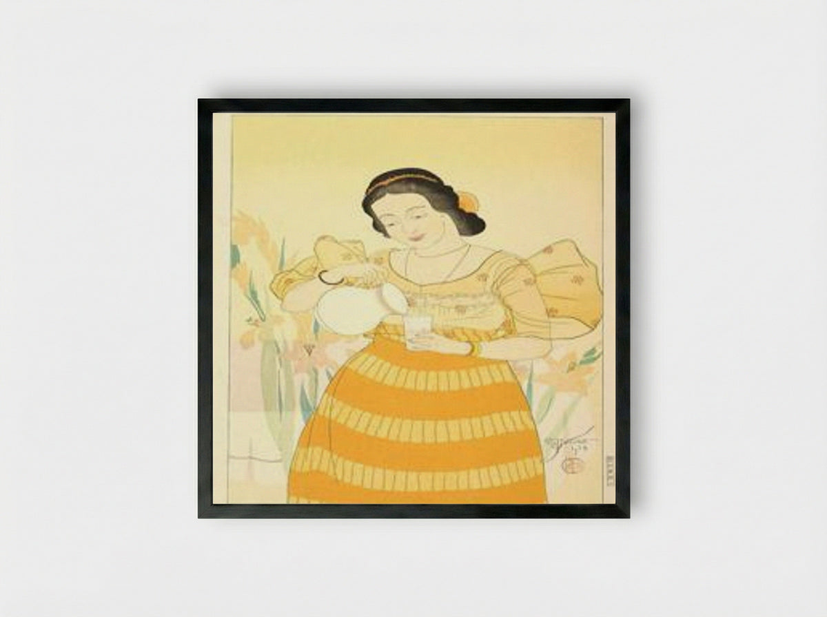 Portrait of a Chamorro Woman - Orange - Framed Print Black