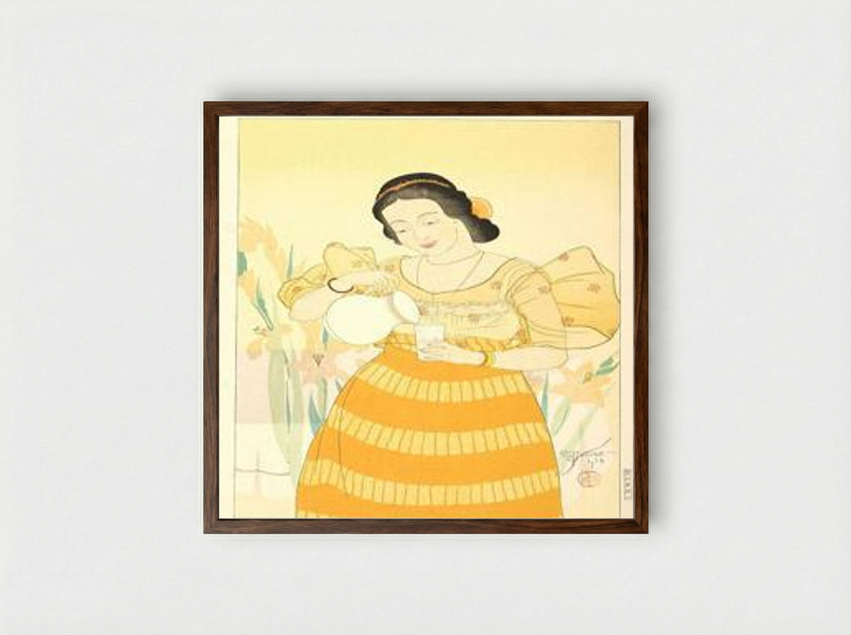 Portrait of a Chamorro Woman - Orange - Framed Print Dark Wood