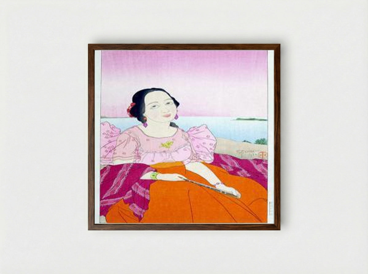 Portrait of a Chamorro Woman - Red - Framed Print Dark Wood