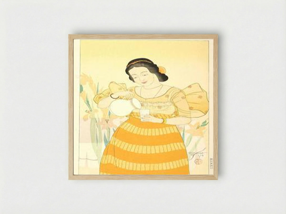 Portrait of a Chamorro Woman - Orange - Framed Print Wood
