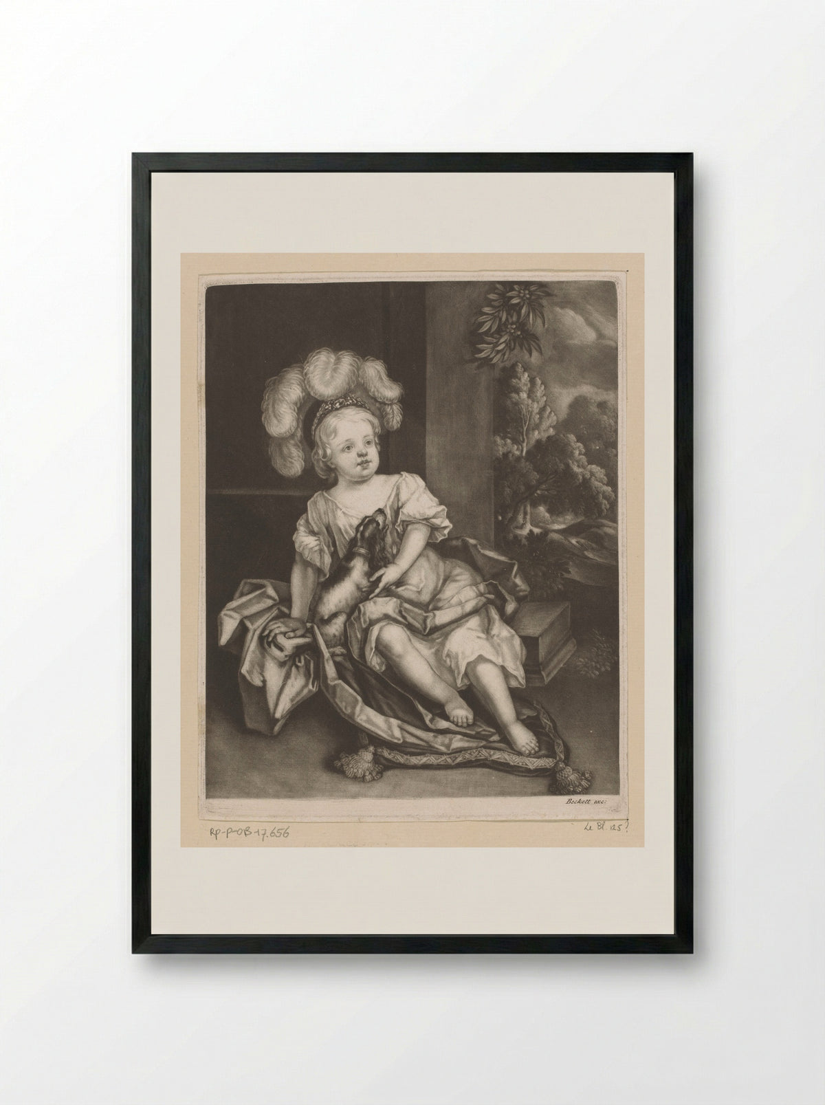 Portrait of a Child with a Dog, possibly William, Duke of Gloucester - Isaac Beckett - Framed Print Black