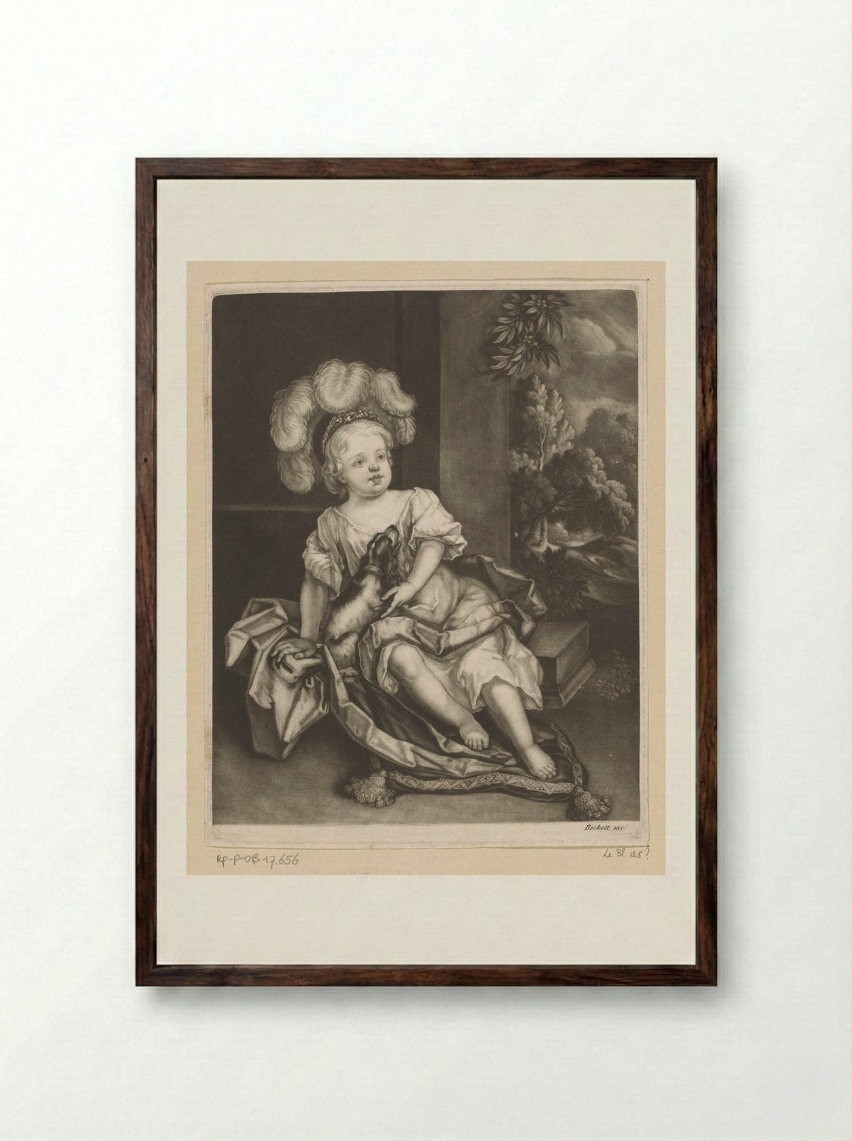 Portrait of a Child with a Dog, possibly William, Duke of Gloucester - Isaac Beckett - Framed Print Dark Wood