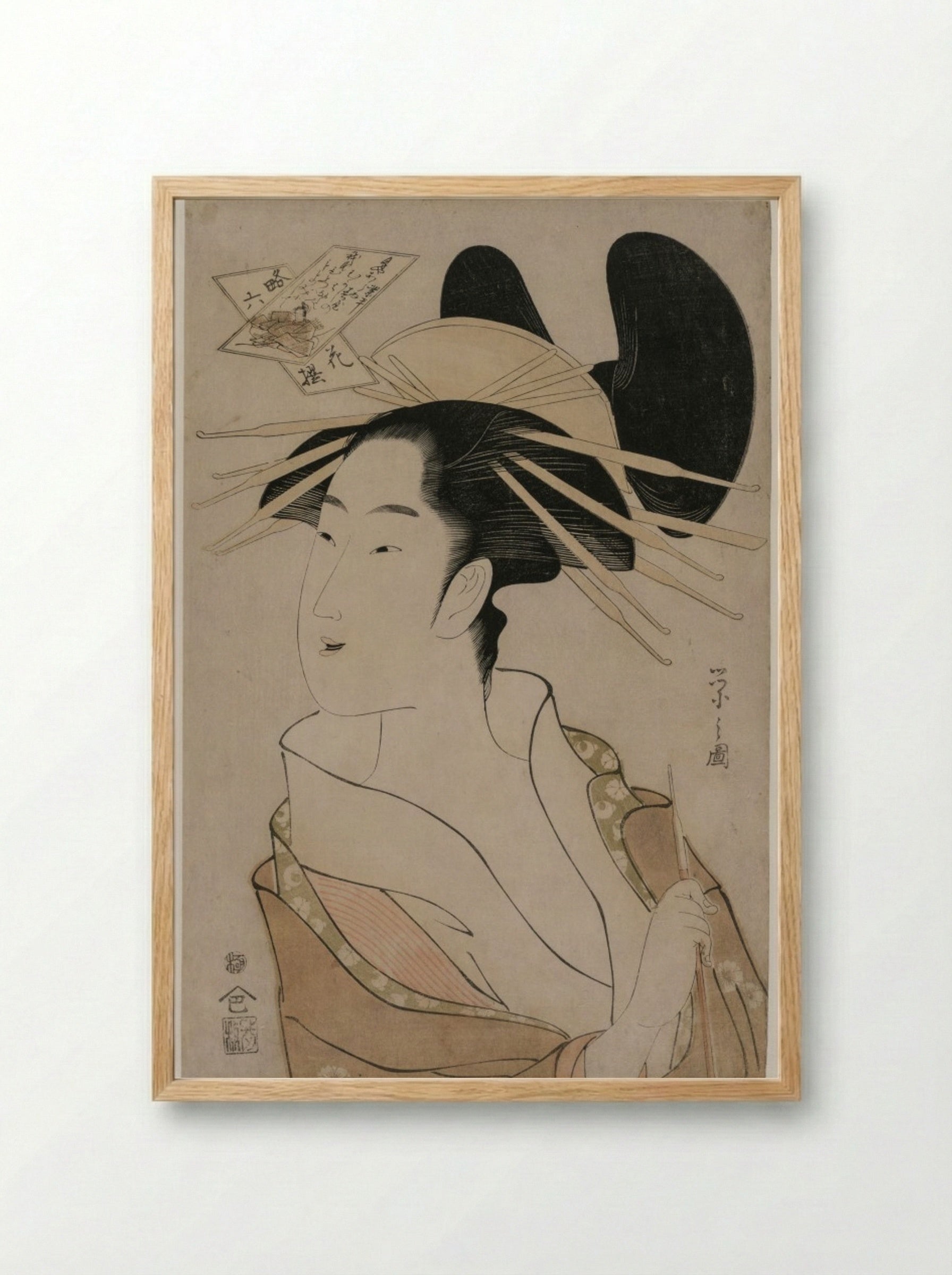Portrait of a Courtesan Holding a Pipe - Chōbunsai Eishi - Framed Print Wood