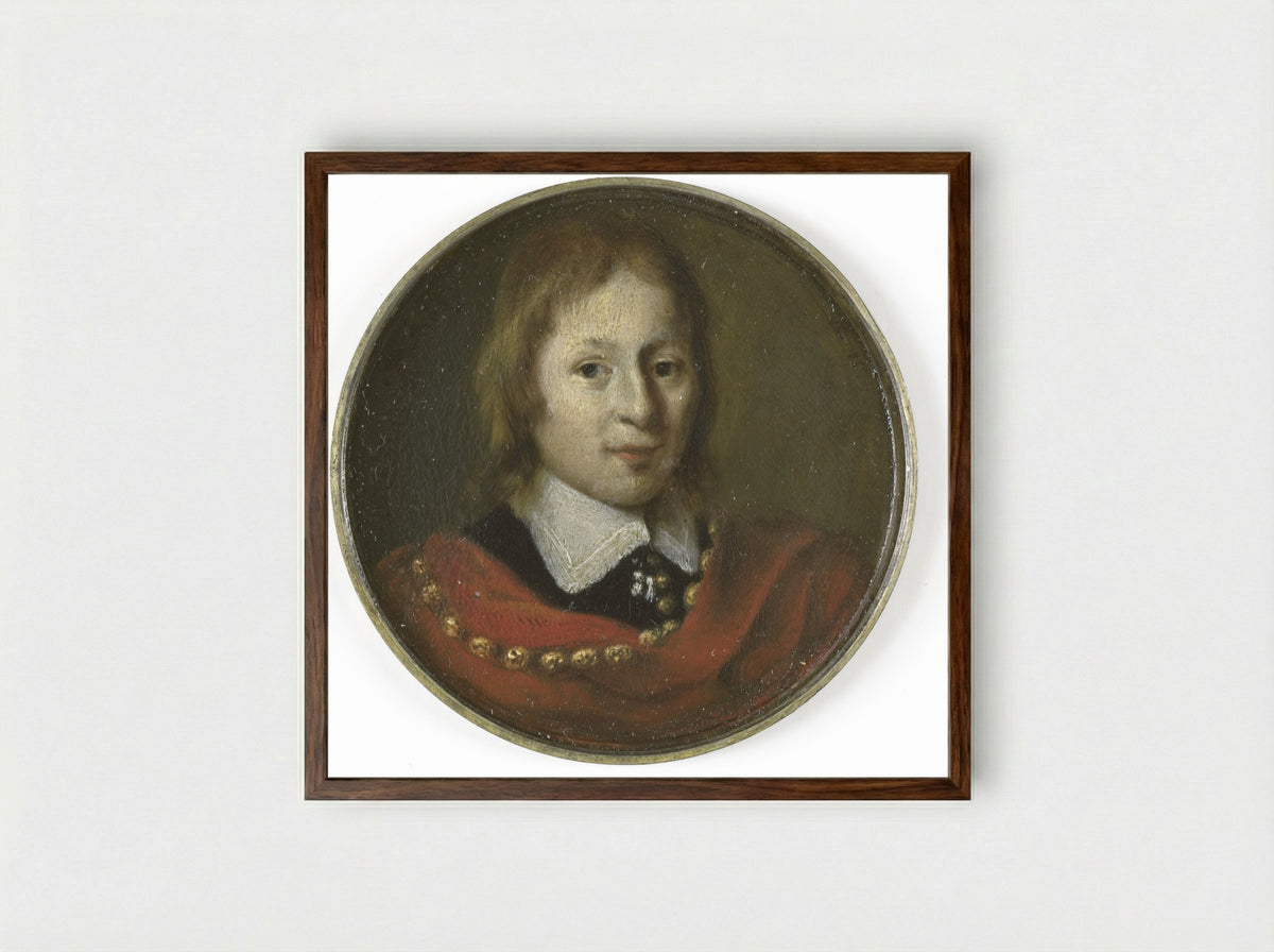 Portrait of a Fifteen-Year-Old Boy - Gerrit Lundens - Framed Print Dark Wood