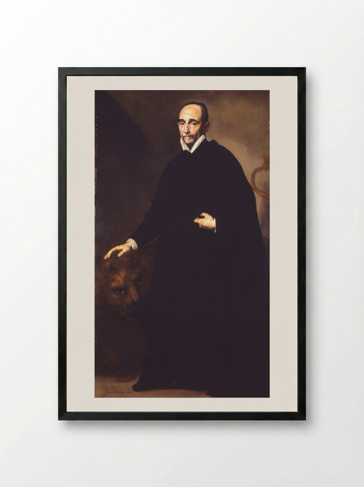 Portrait of a Gentleman with a Lion - Jusepe de Ribera - Framed Print Black
