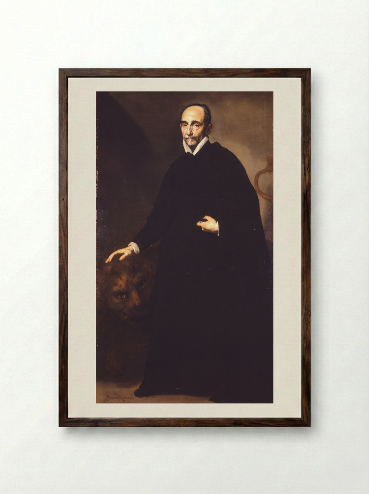 Portrait of a Gentleman with a Lion - Jusepe de Ribera - Framed Print Dark Wood